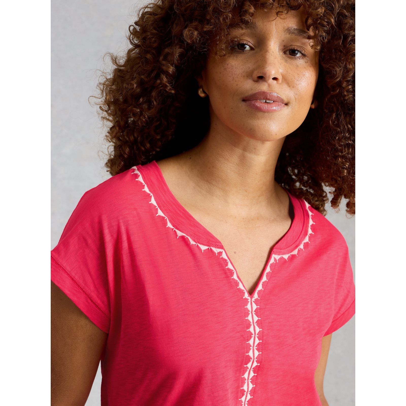 White Stuff Nelly Notch Plain Embroidered Tee