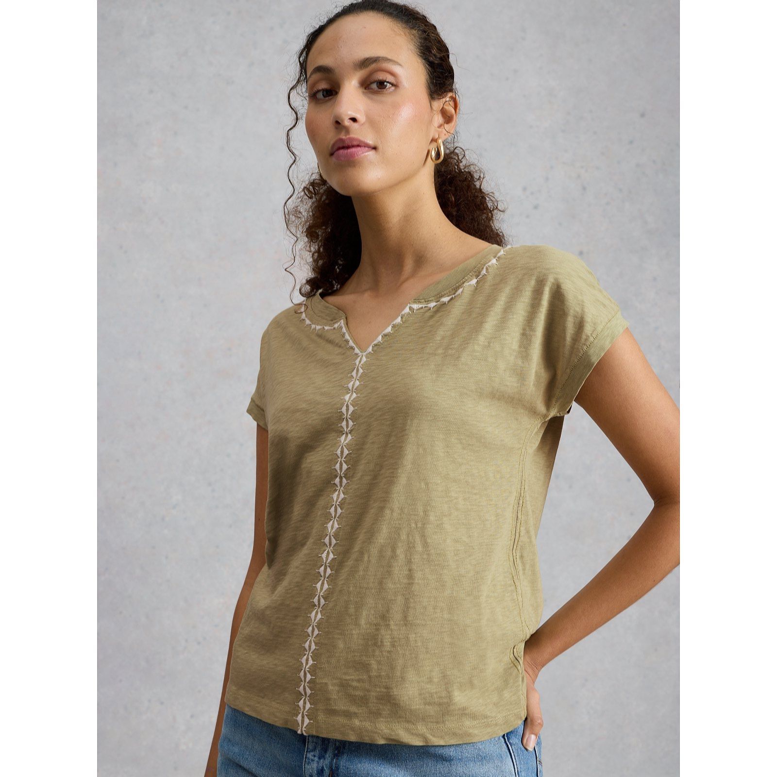 White Stuff Nelly Notch Plain Embroidered Tee