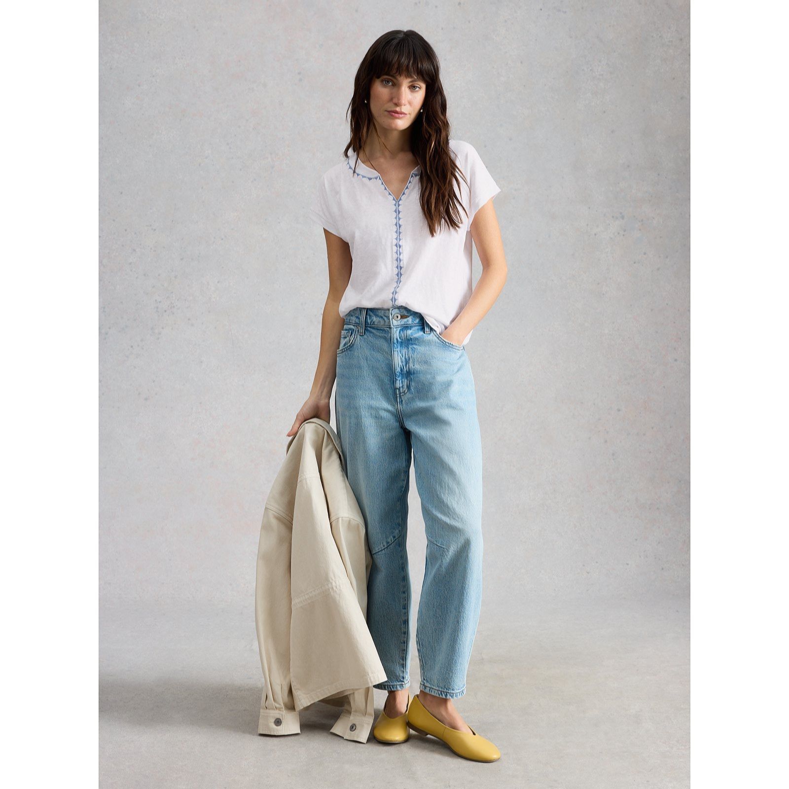 White Stuff Nelly Notch Plain Embroidered Tee