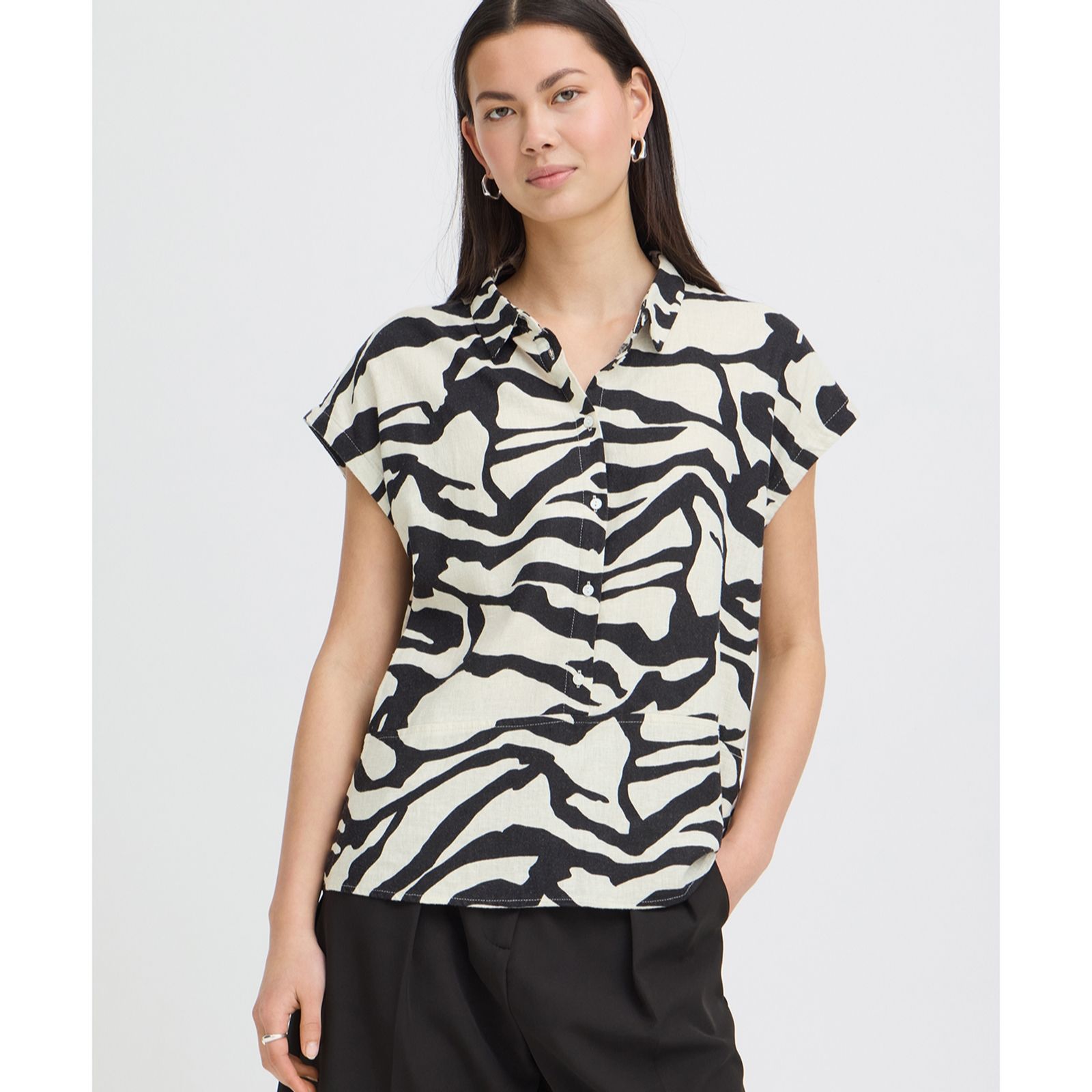ICHI Linno Short Sleeve Linen Blend Shirt