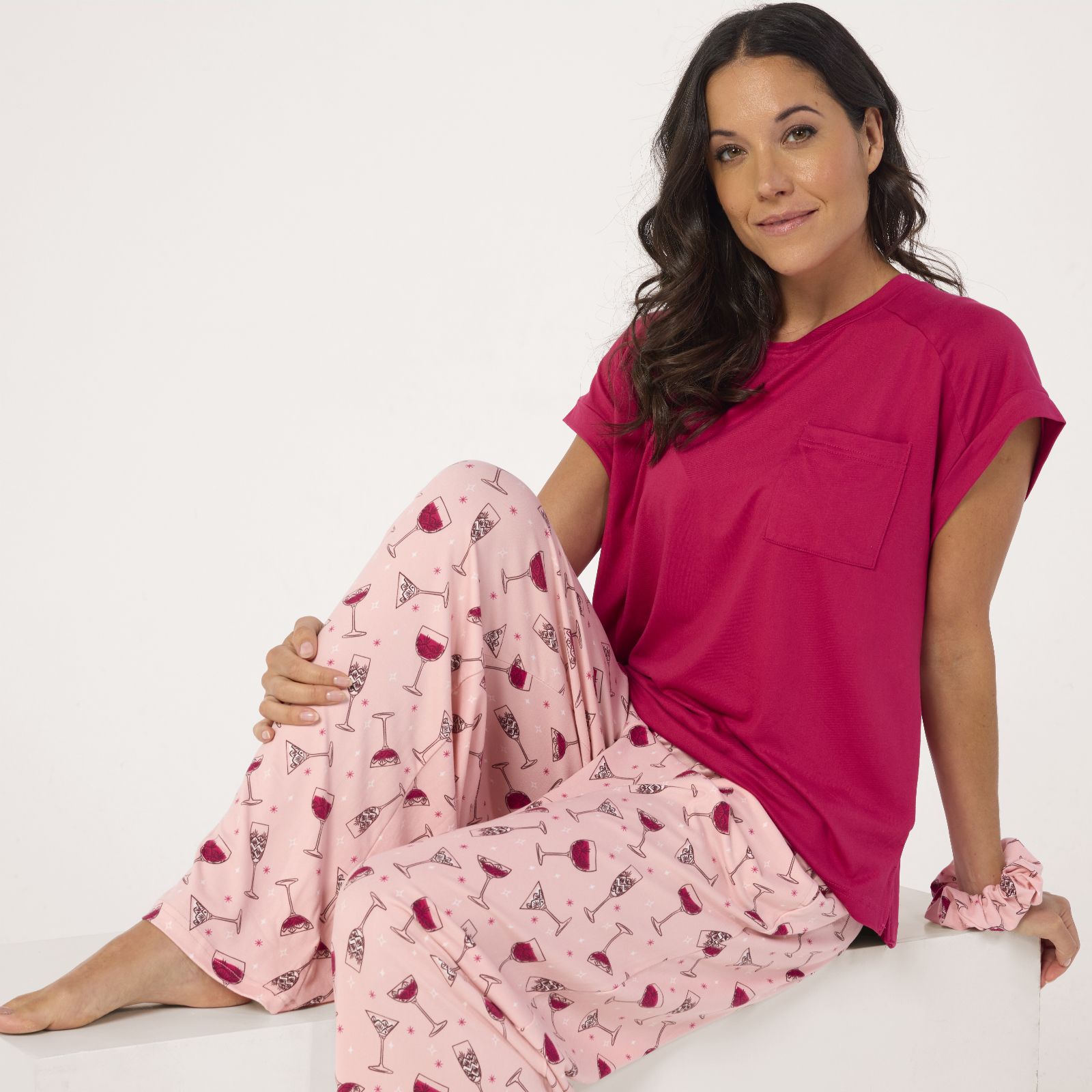 Cozee Home Christmas Long PJ Set w Scrunchie