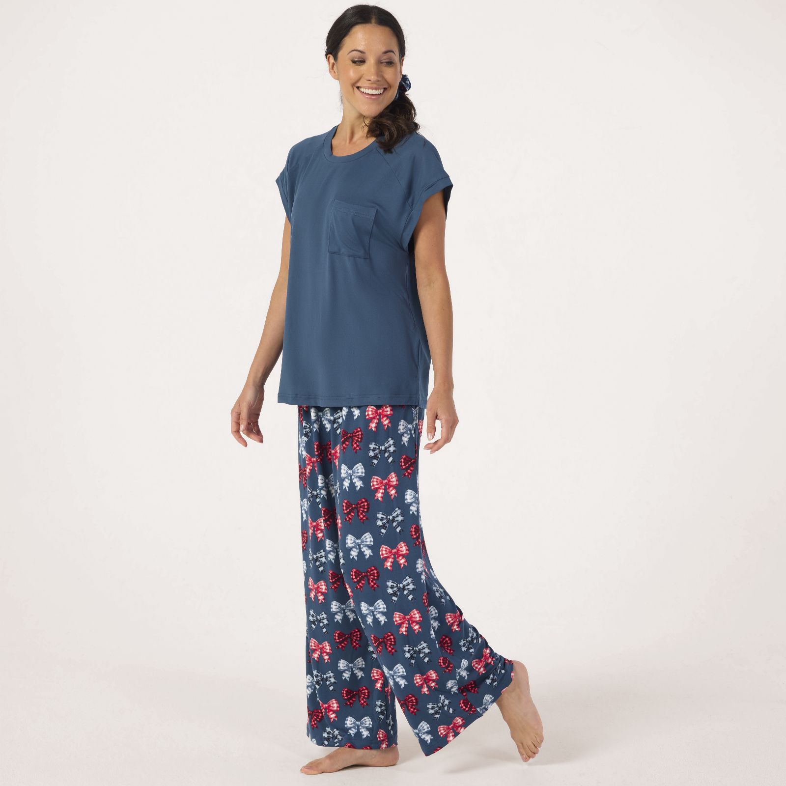 Cozee Home Christmas Long PJ Set w Scrunchie