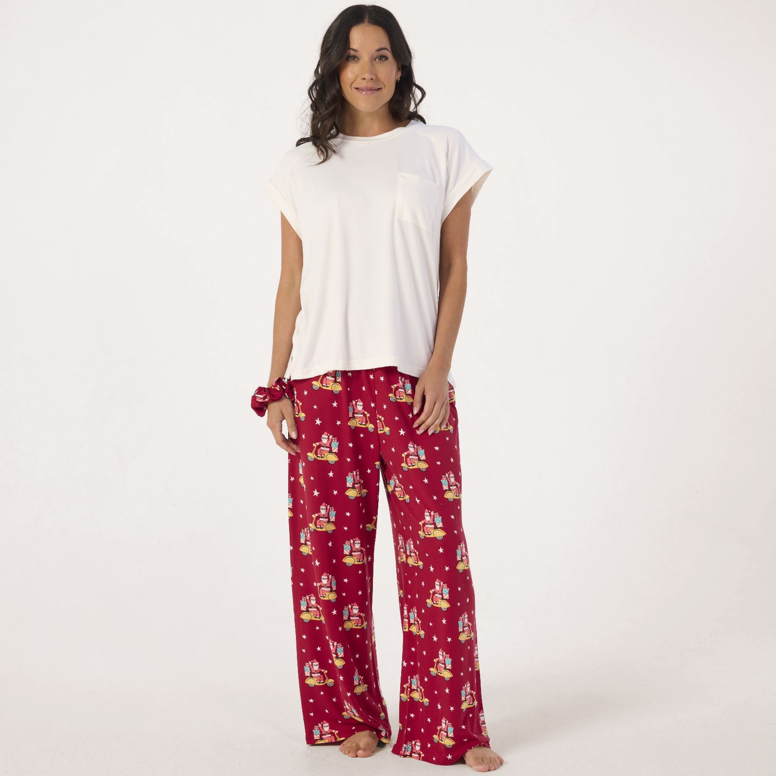 Cozee Home Christmas Long PJ Set w Scrunchie