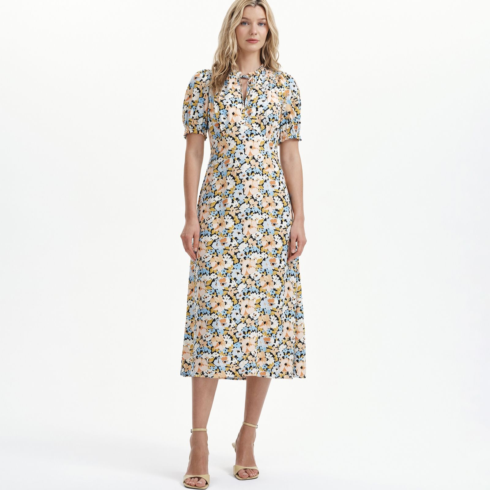 Finery London Trish Peach Floral Print Spun Viscose Dress Standard