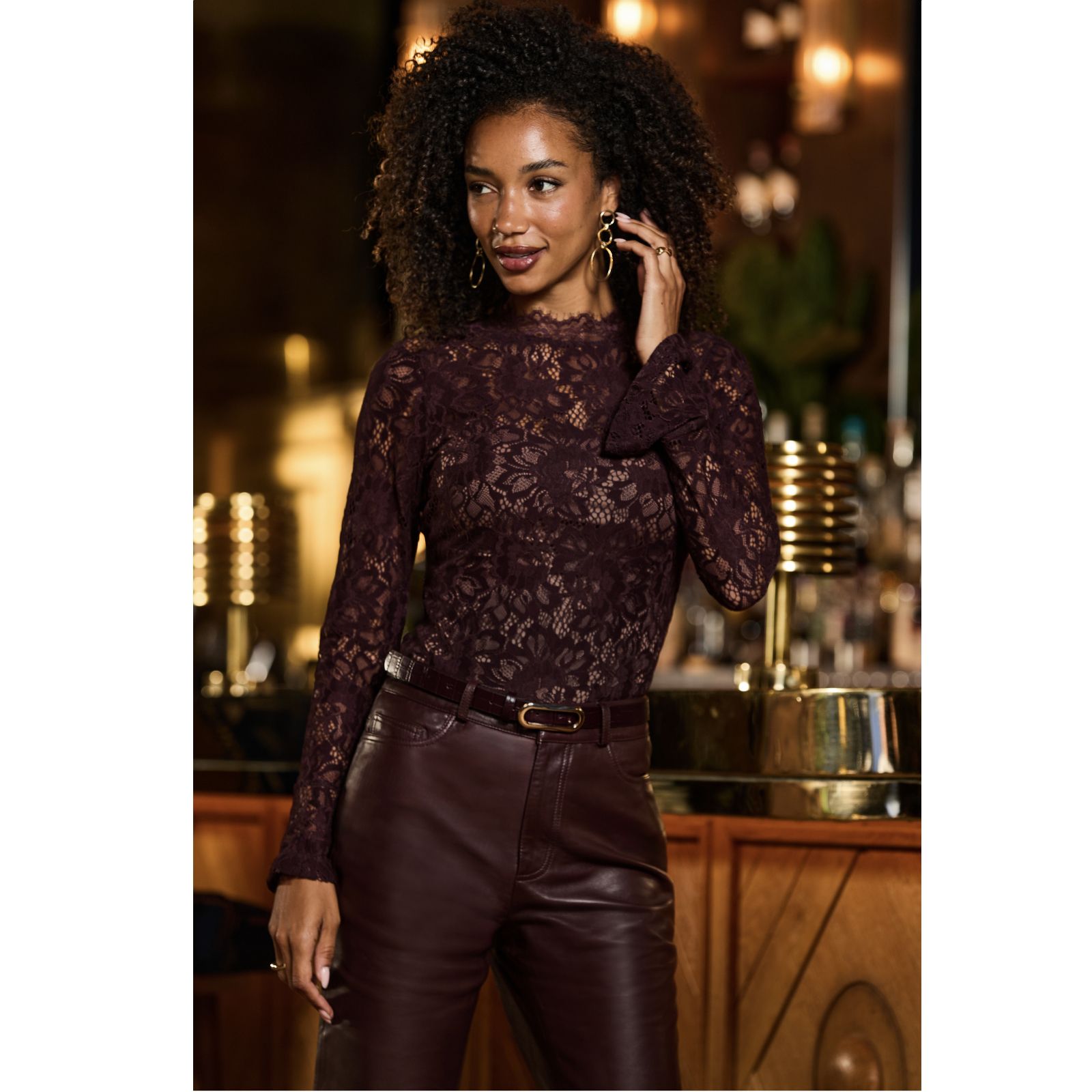 Sosandar Sequin Lace Flute Sleeve Top