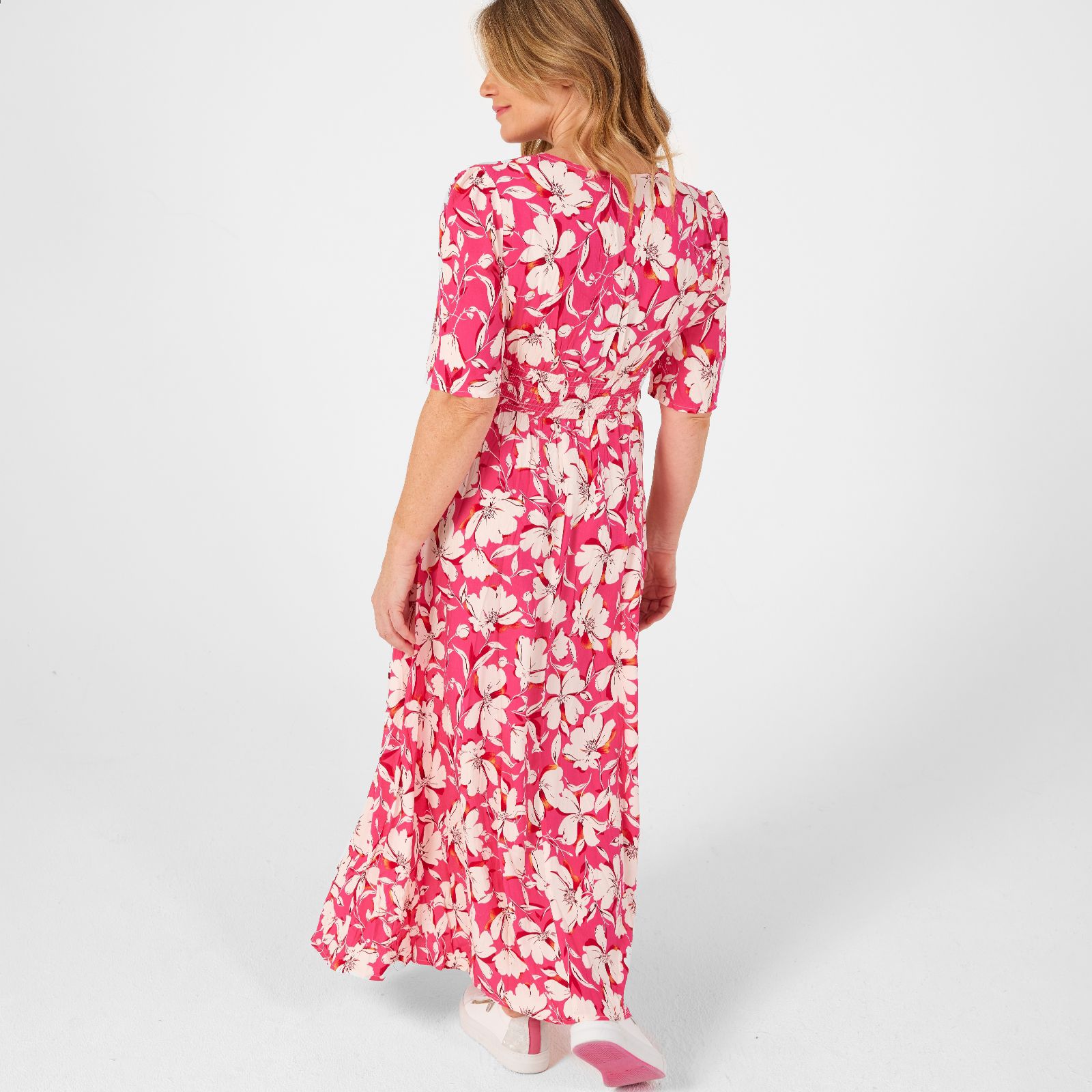 Izabel London Printed Elbow Sleeve VNeck Maxi Dress QVC UK