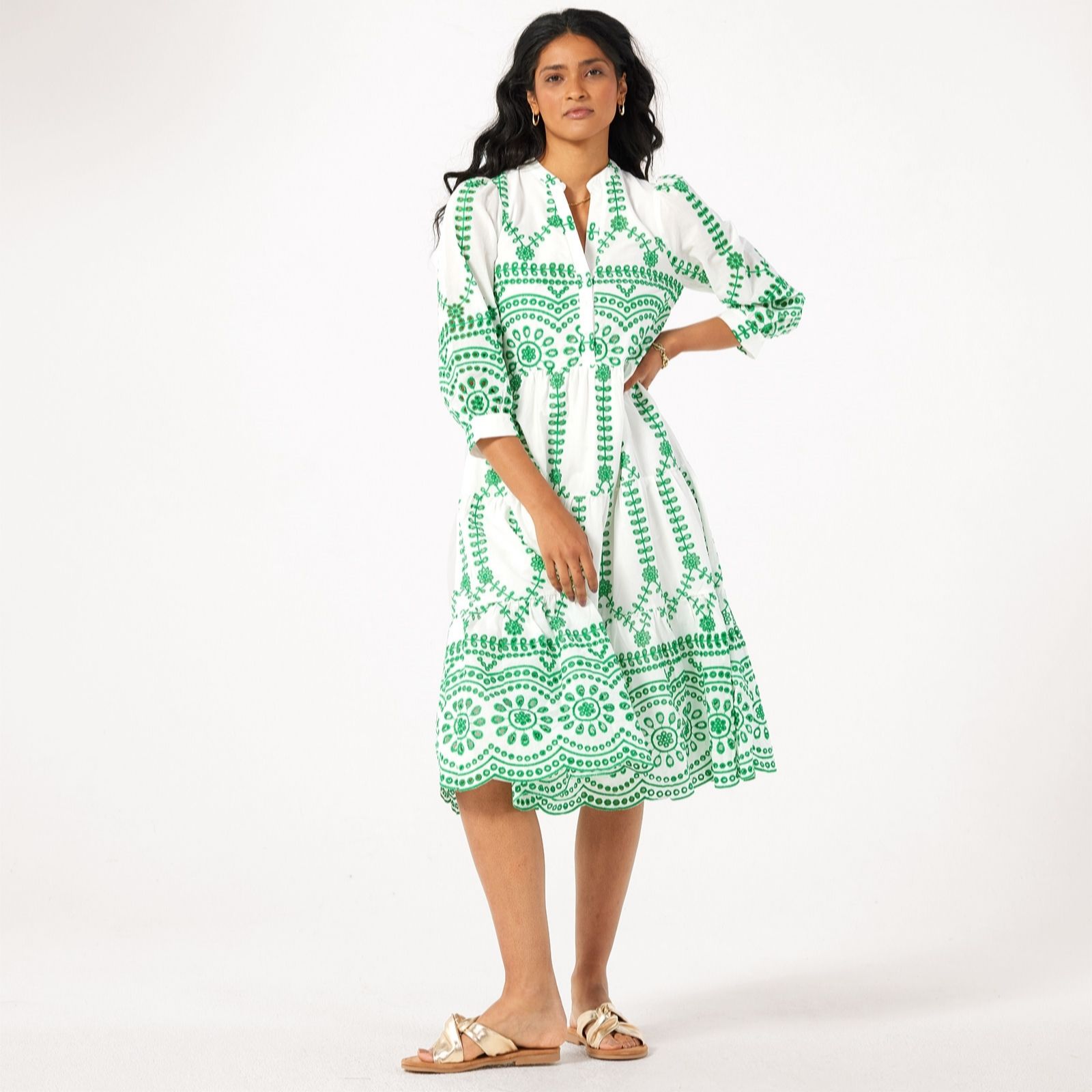 Apricot Contrast Broderie Anglaise Midi Dress