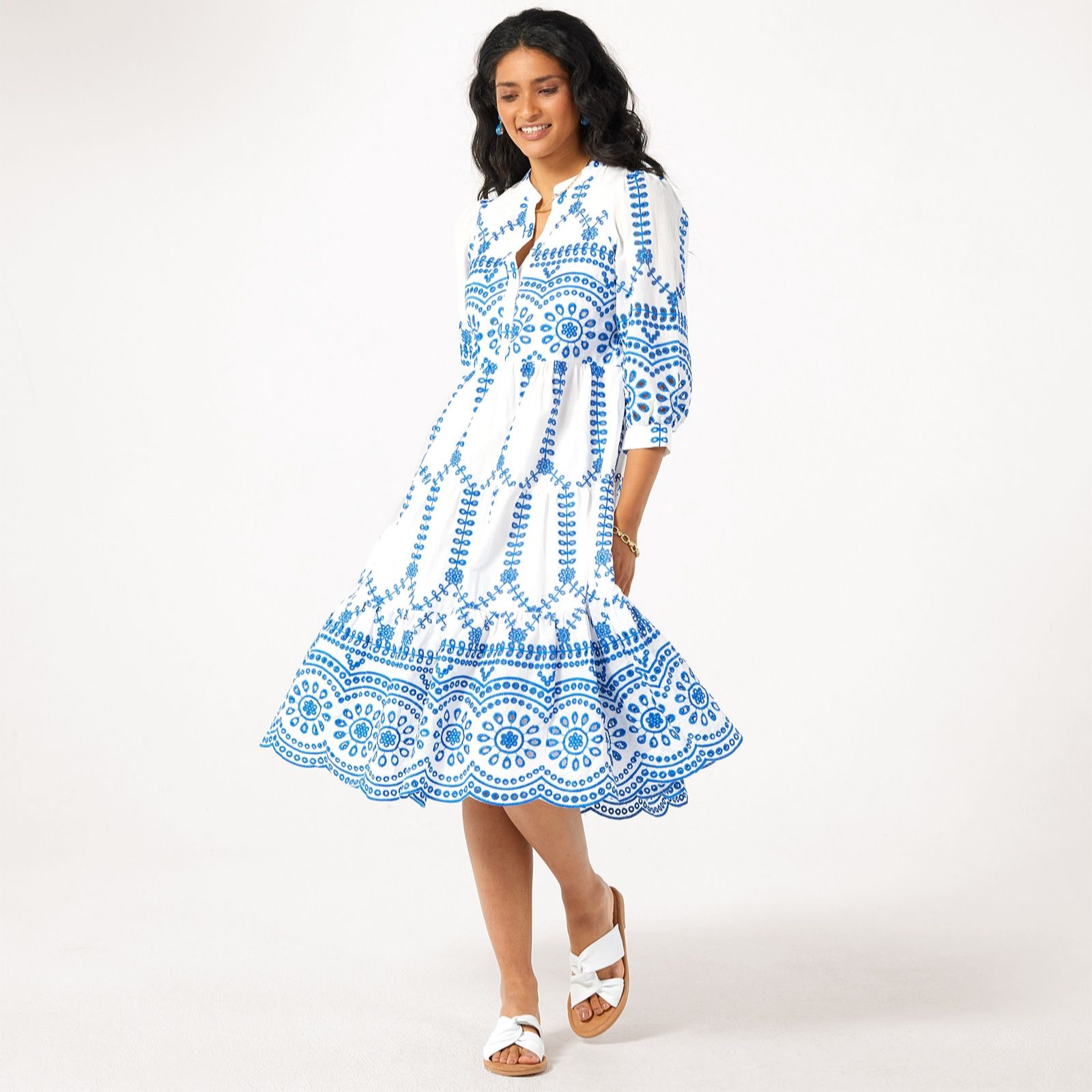 Apricot Contrast Broderie Anglaise Midi Dress