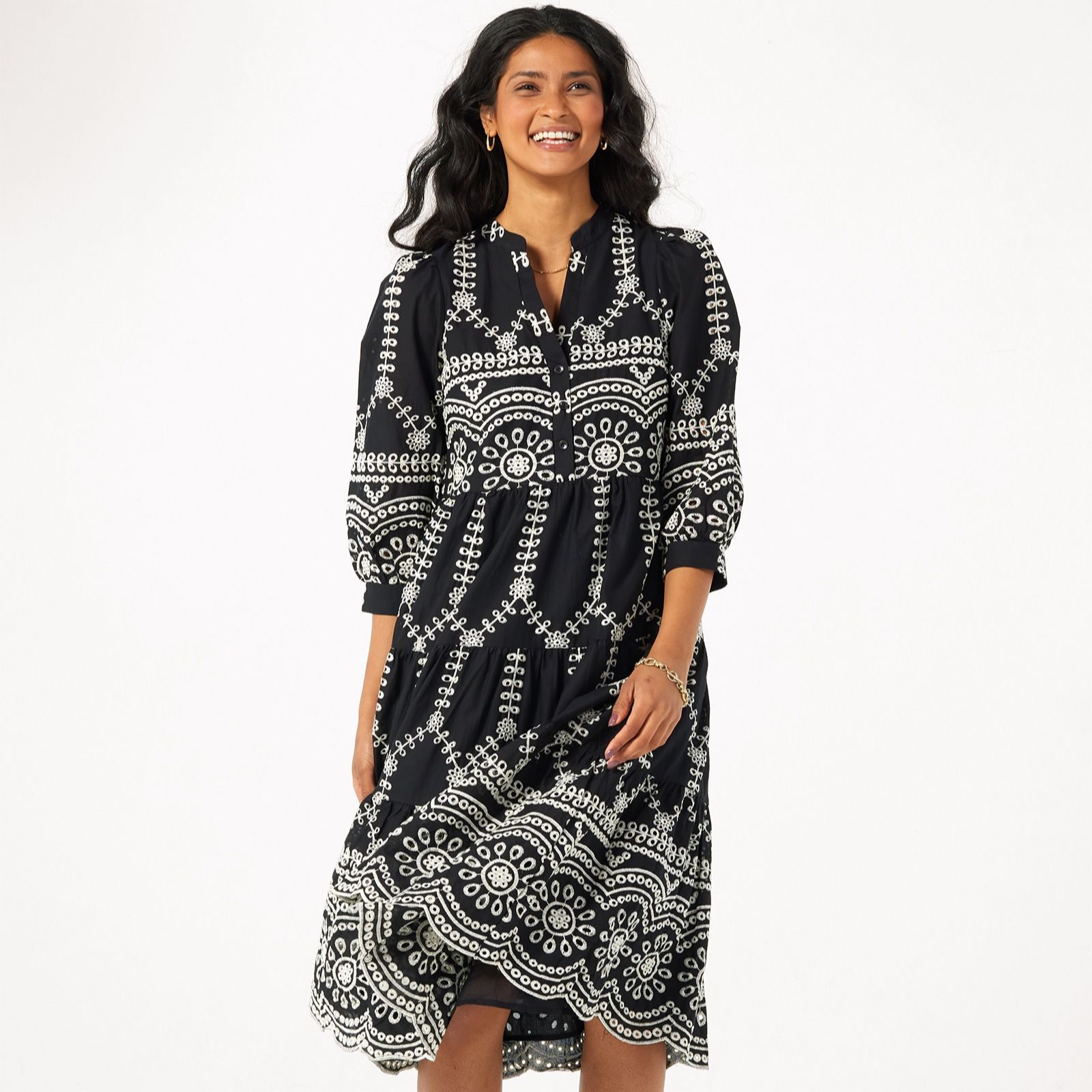 Apricot Contrast Broderie Anglaise Midi Dress