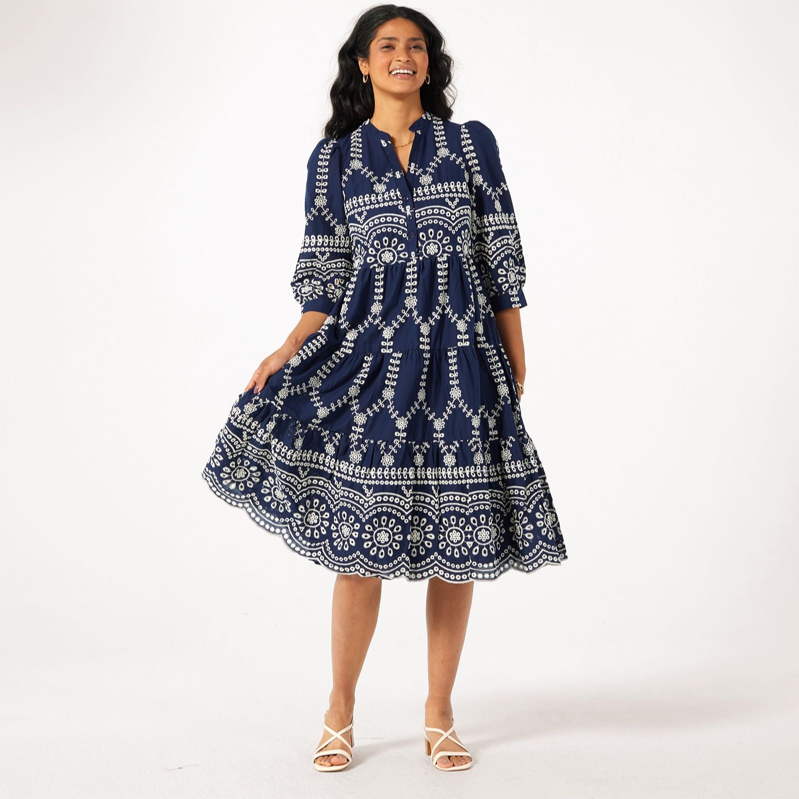 Apricot Contrast Broderie Anglaise Midi Dress