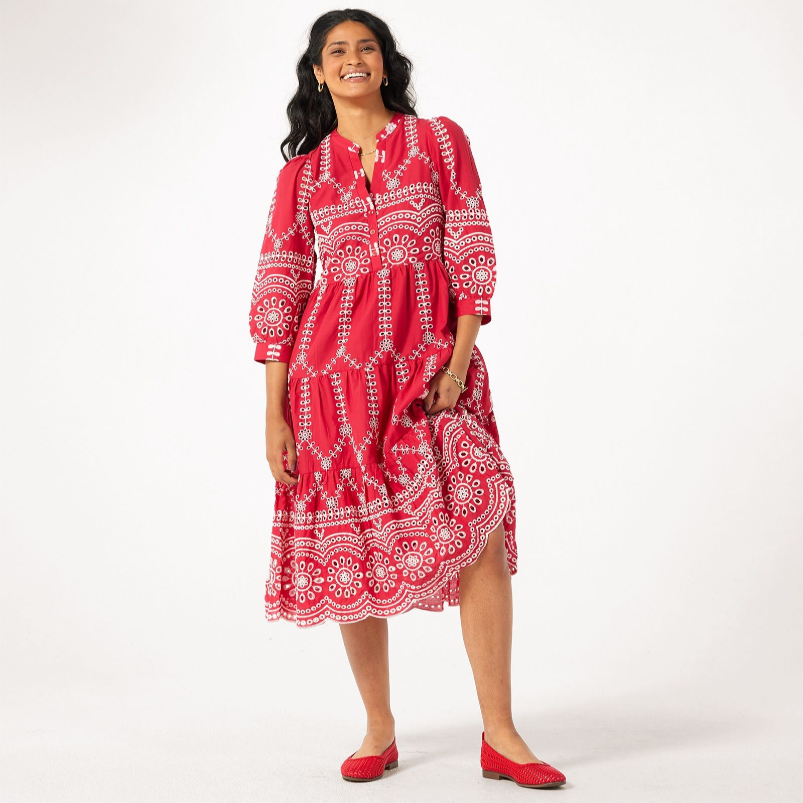 Apricot Contrast Broderie Anglaise Midi Dress