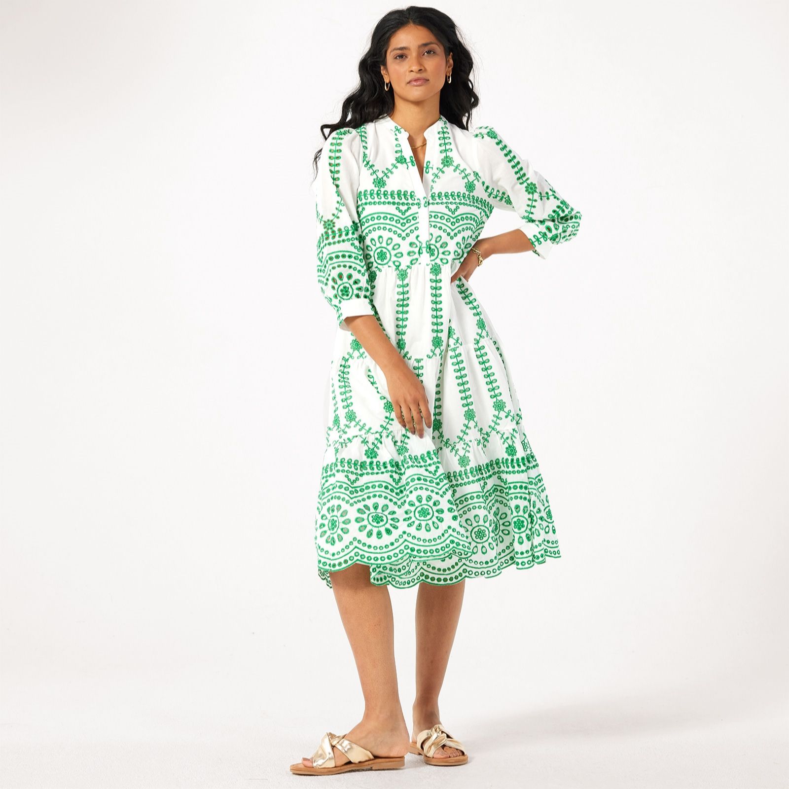 Apricot Contrast Broderie Anglaise Midi Dress