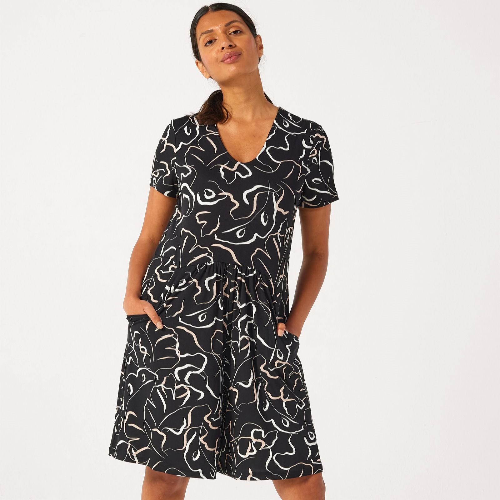 Kim & Co Brazil Knit Cap Sleeve Romper With Pockets