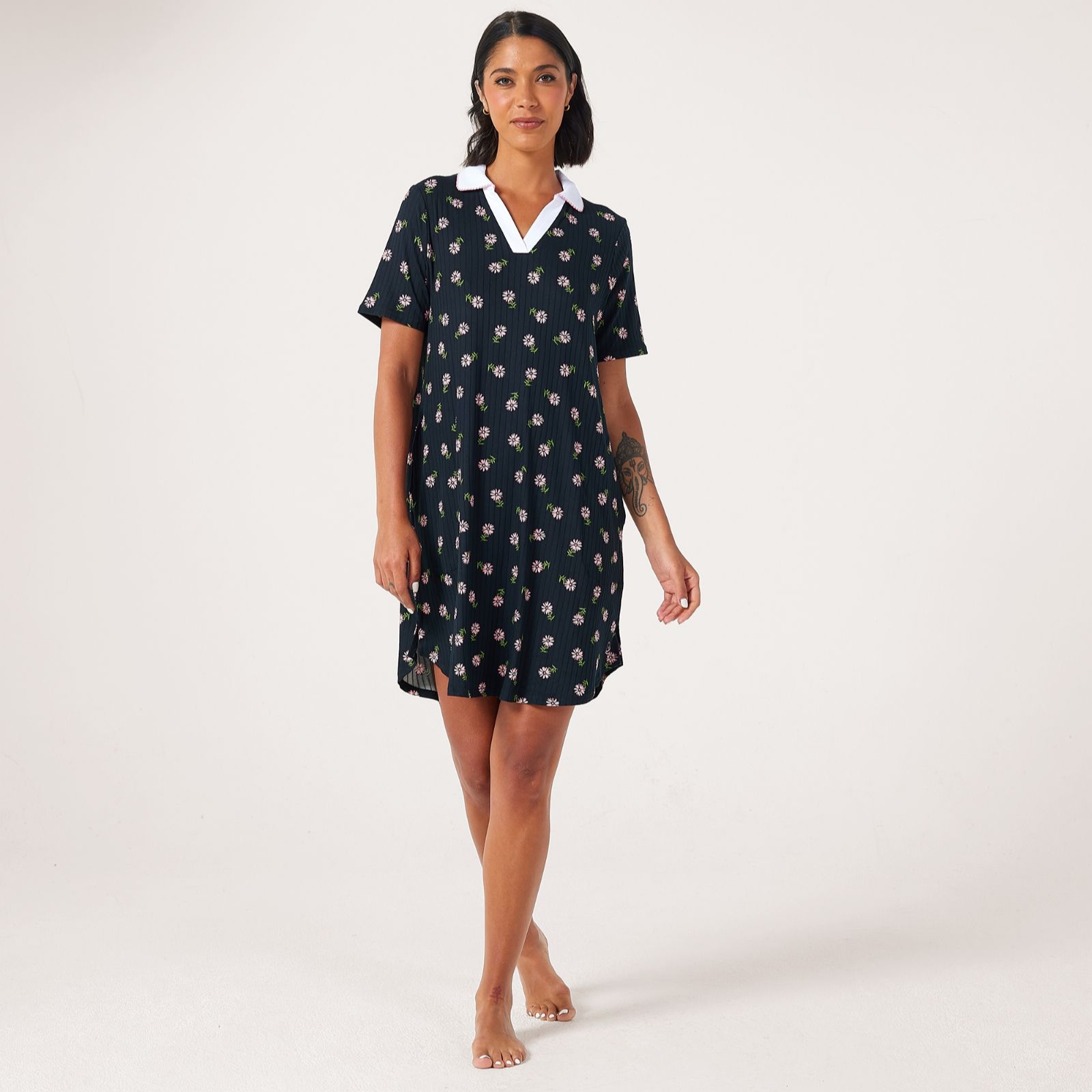 Cuddl Duds Wide Knit Rib Sleepgown with Picot Edges