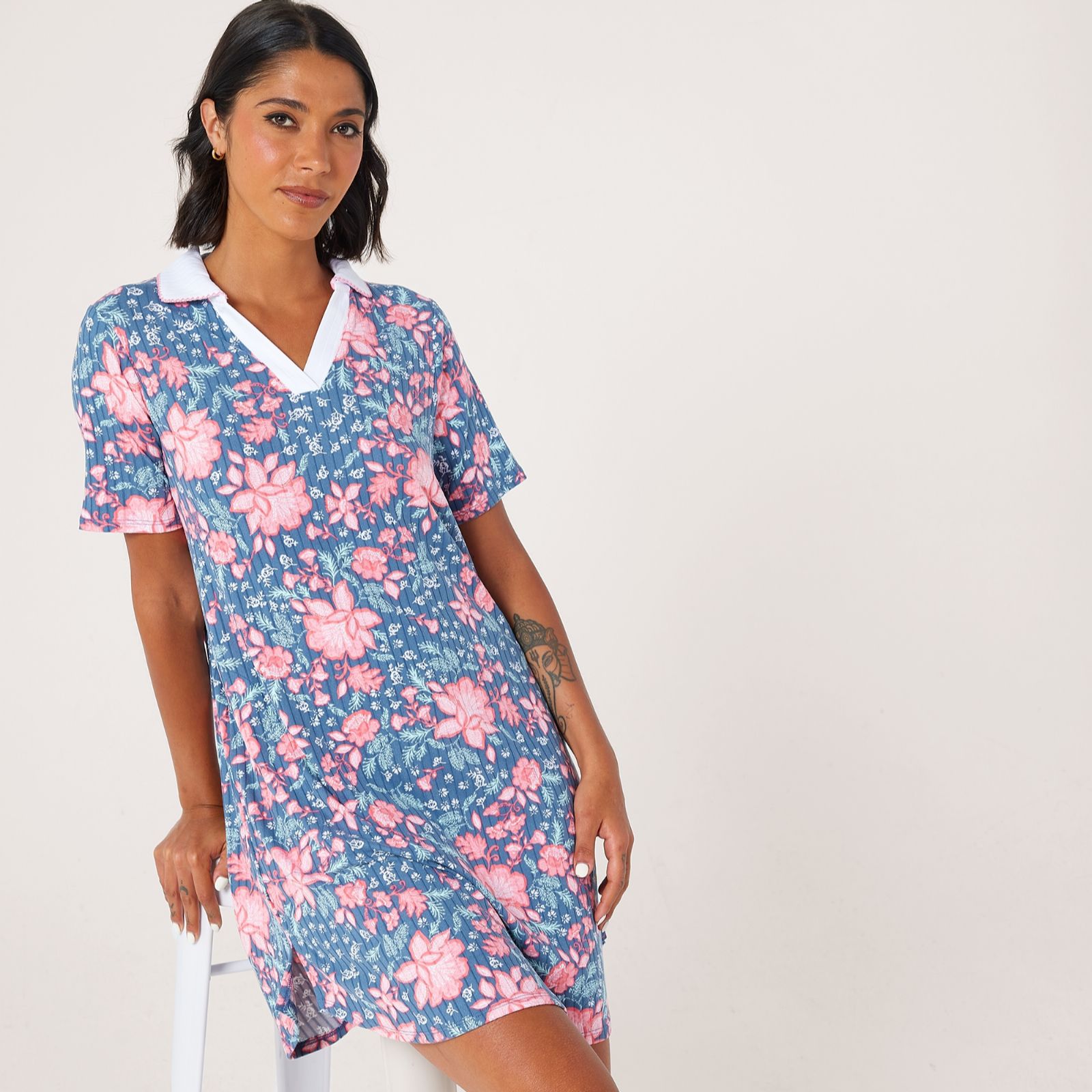 Cuddl Duds Wide Knit Rib Sleepgown with Picot Edges