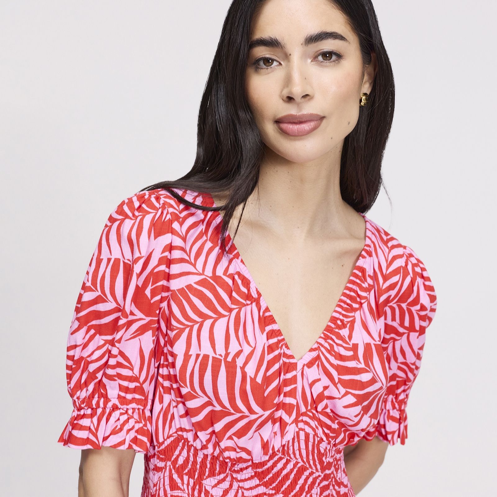 Finery London Lorelai Palm Print Viscose Dress Short Length - QVC UK