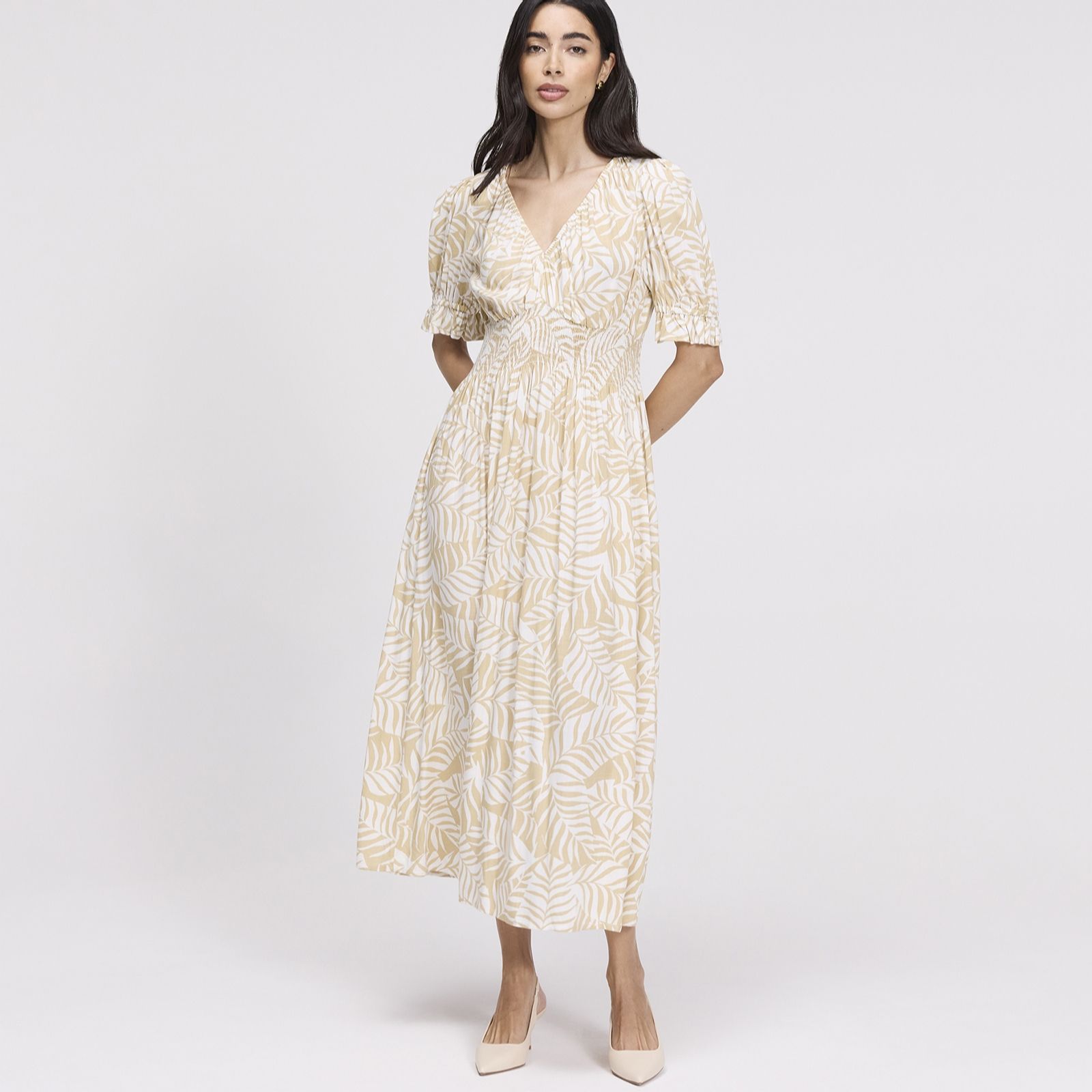Finery London Lorelai Palm Print Viscose Dress Short Length
