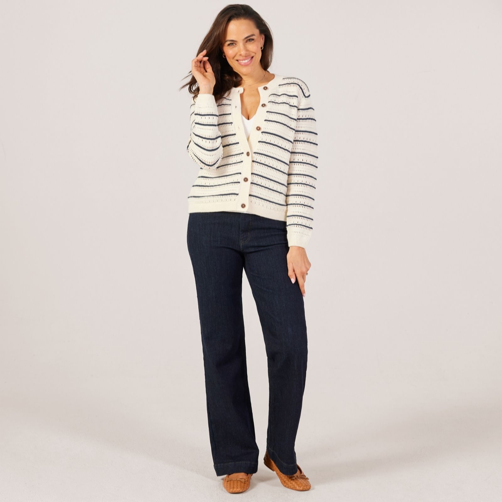 Weird Fish Romilly Pointelle Striped Cardigan