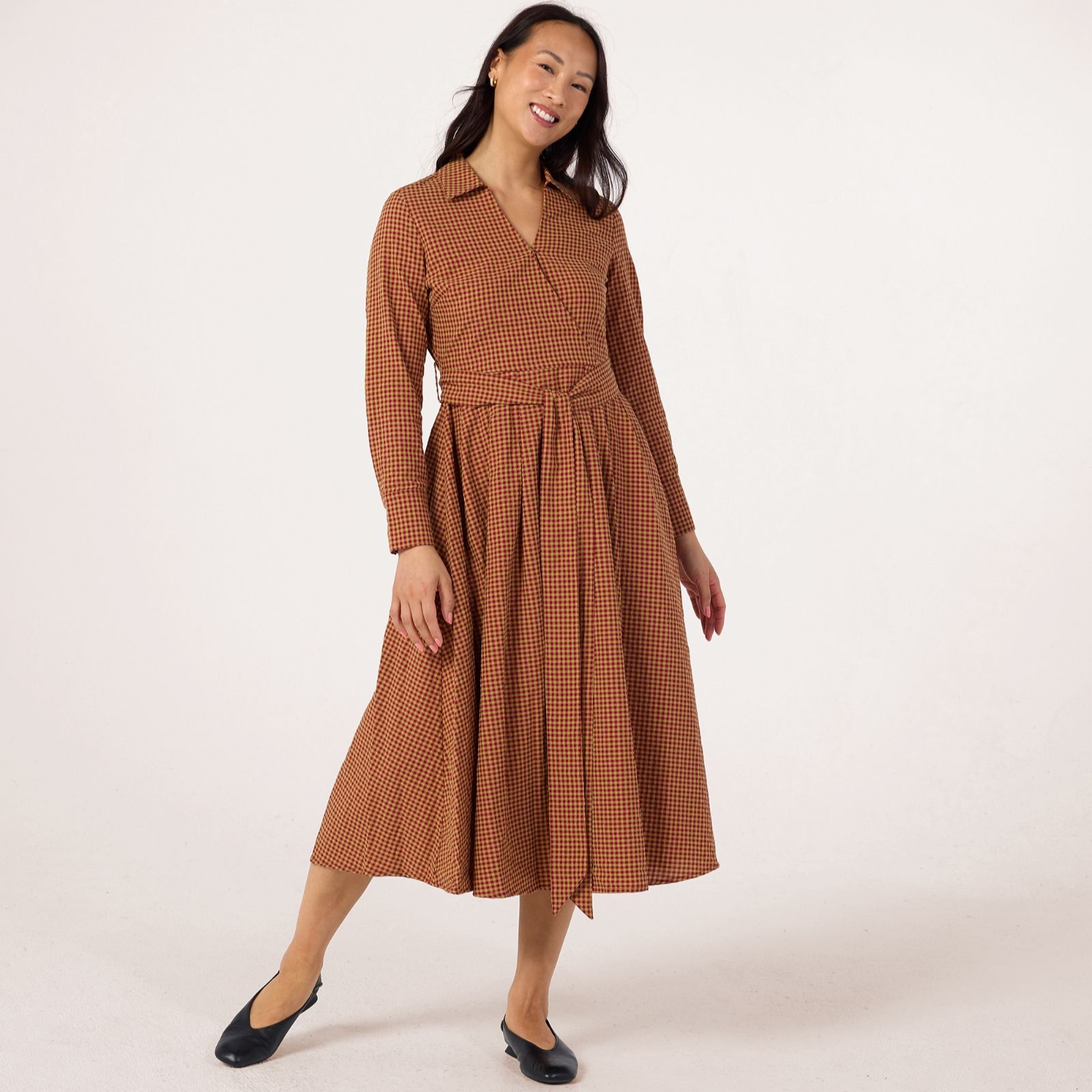 Izabel London Tie Waist Fit & Flare Check Dress