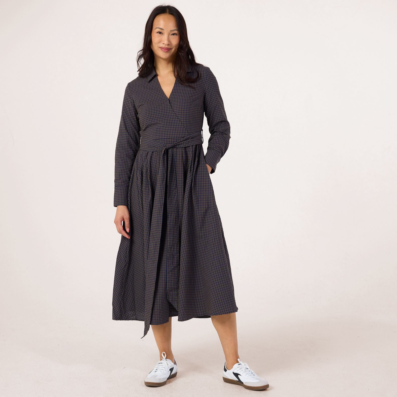 Izabel London Tie Waist Fit & Flare Check Dress