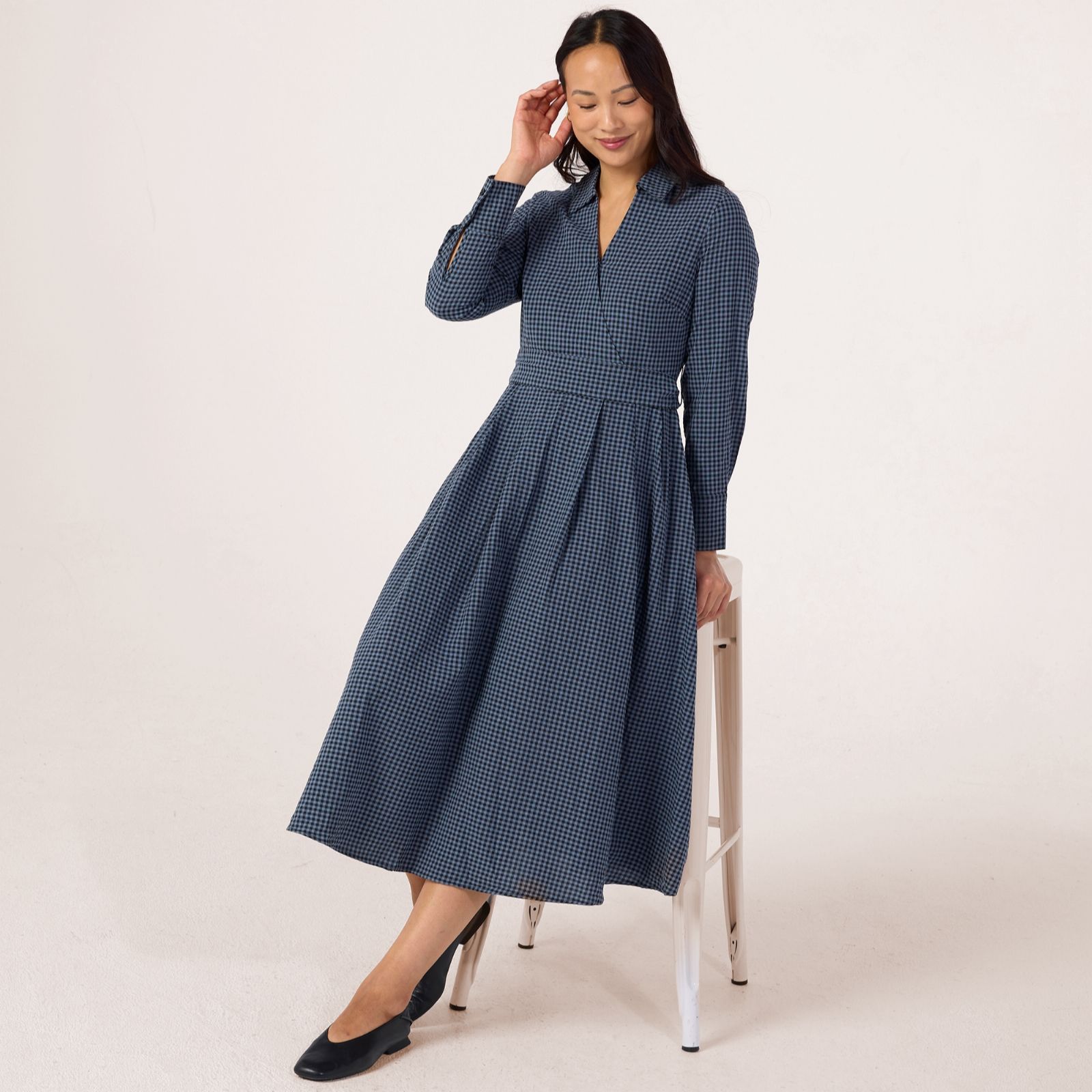 Izabel London Tie Waist Fit & Flare Check Dress