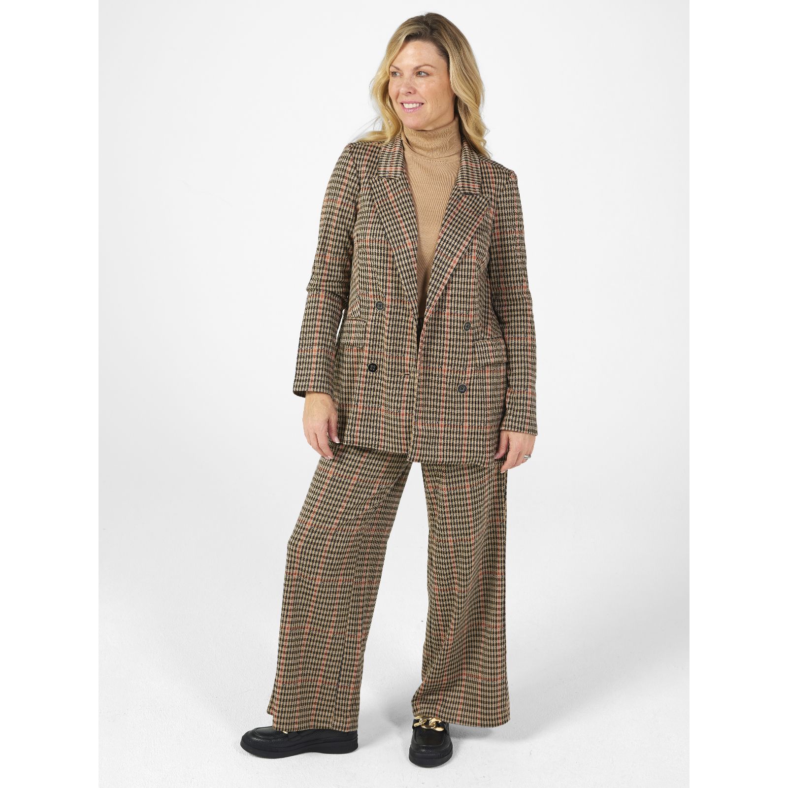 Nina Leonard Double Breasted Plaid Blazer QVC UK