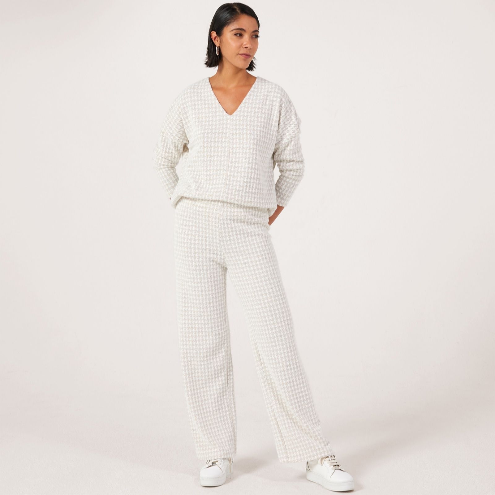 Kim & Co Houndstooth Sweater Jaquard Kati Straight Petite Trousers