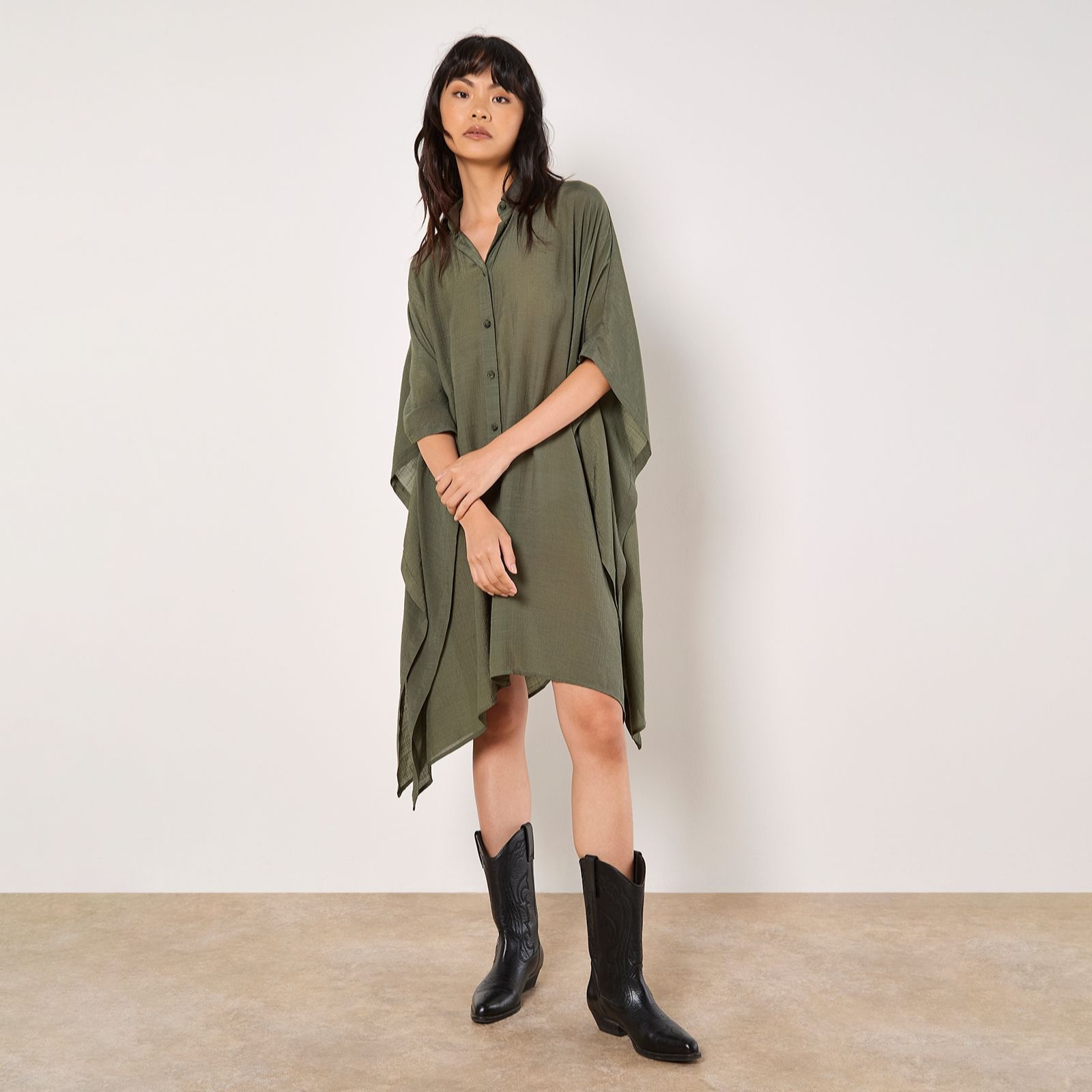 Apricot Slub Shimmer Kaftan Oversized Shirt