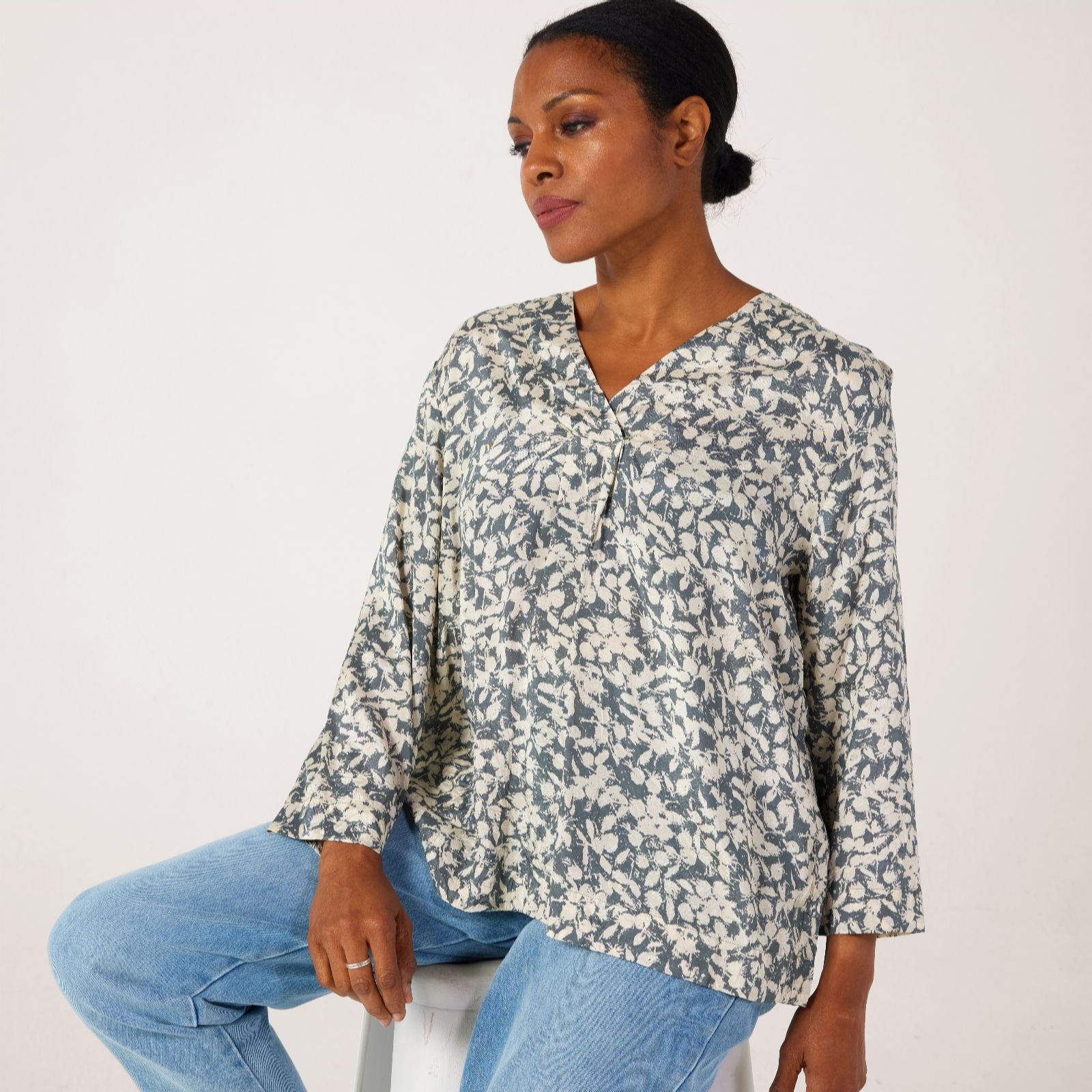 Masai Copenhagen Daciana Printed Classic Viscose V Neck Top