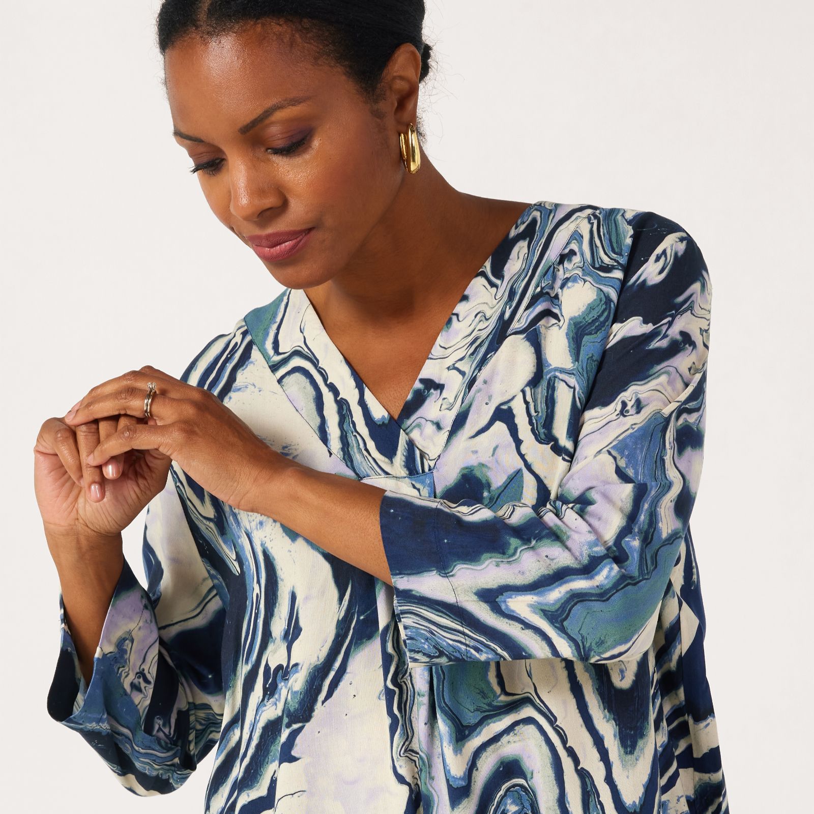 Masai Copenhagen Daciana Printed Classic Viscose V Neck Top