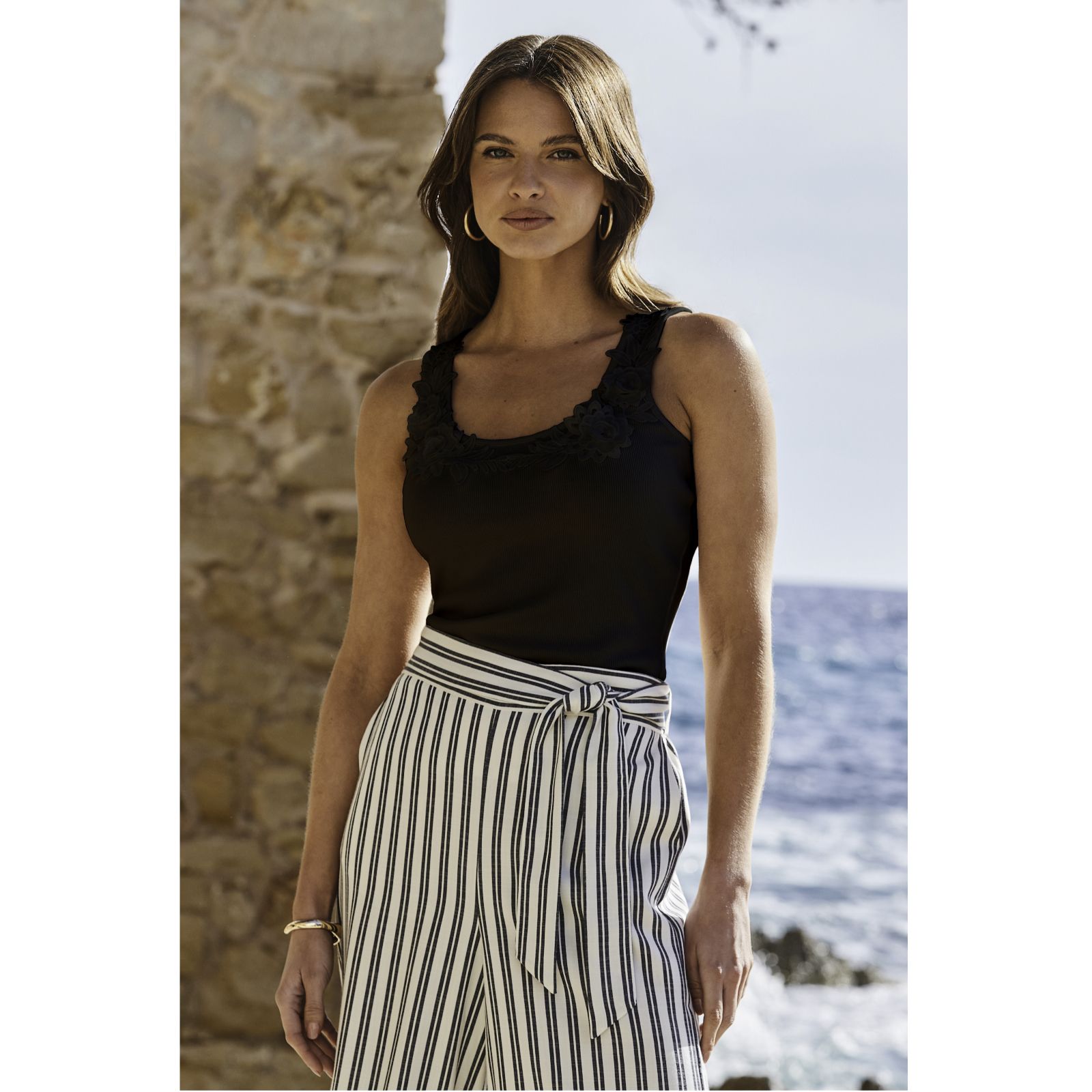 Sosandar Floral Embroided Jersey Vest Top