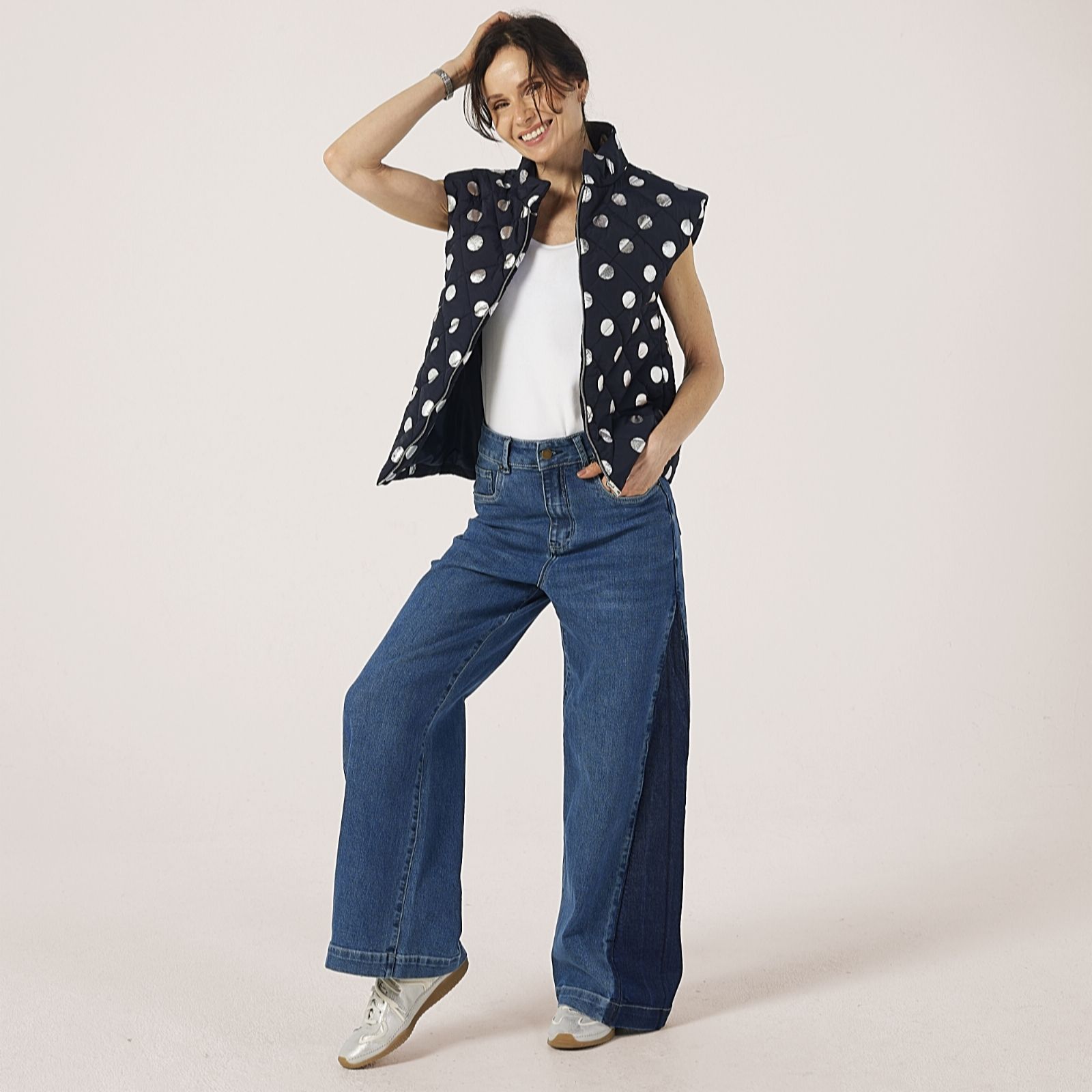 Helene Berman Metallic Polka Dot Padded Gilet