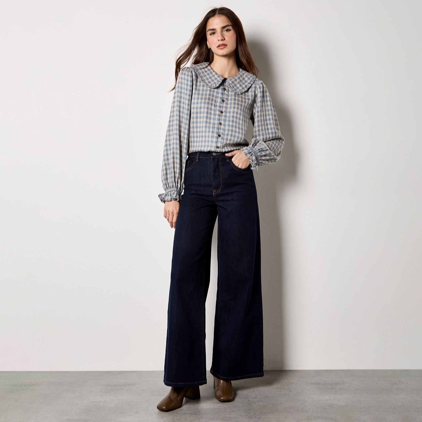 Apricot Chenille Plaid Rufflle Shirt