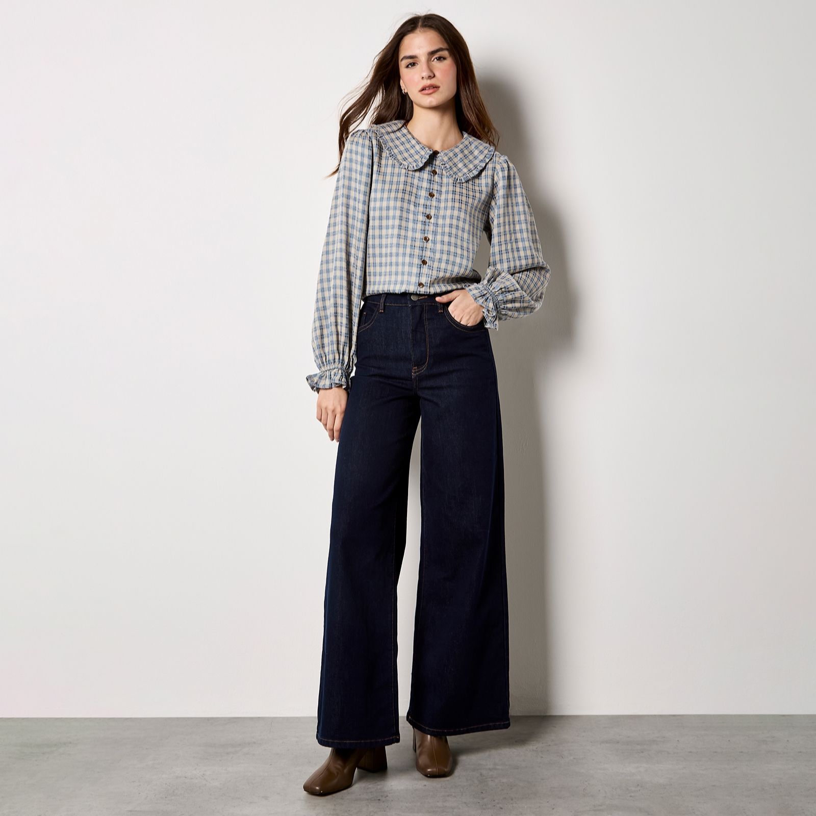 Apricot Chenille Plaid Rufflle Shirt