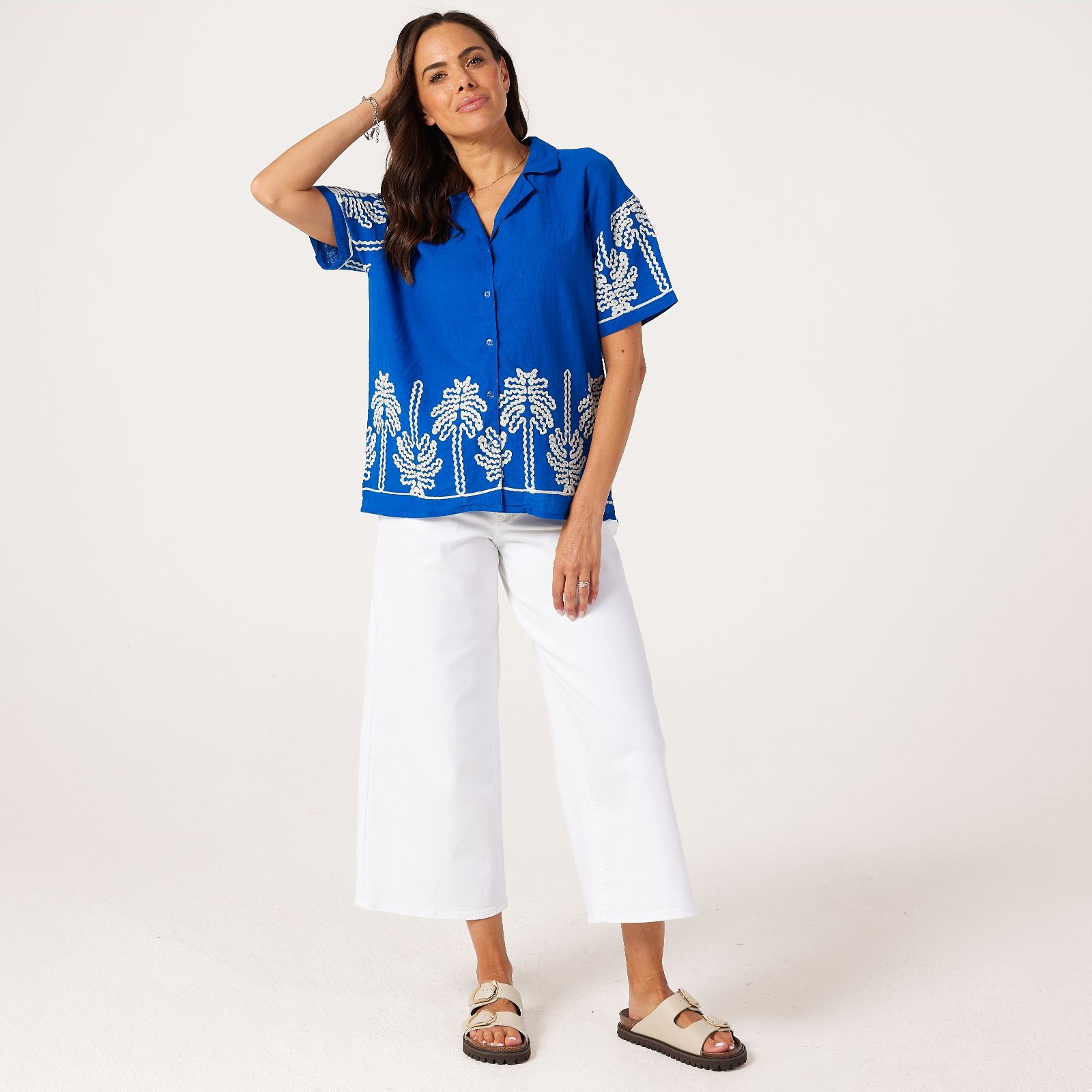 Izabel London Embroidered Short Sleeve Shirt