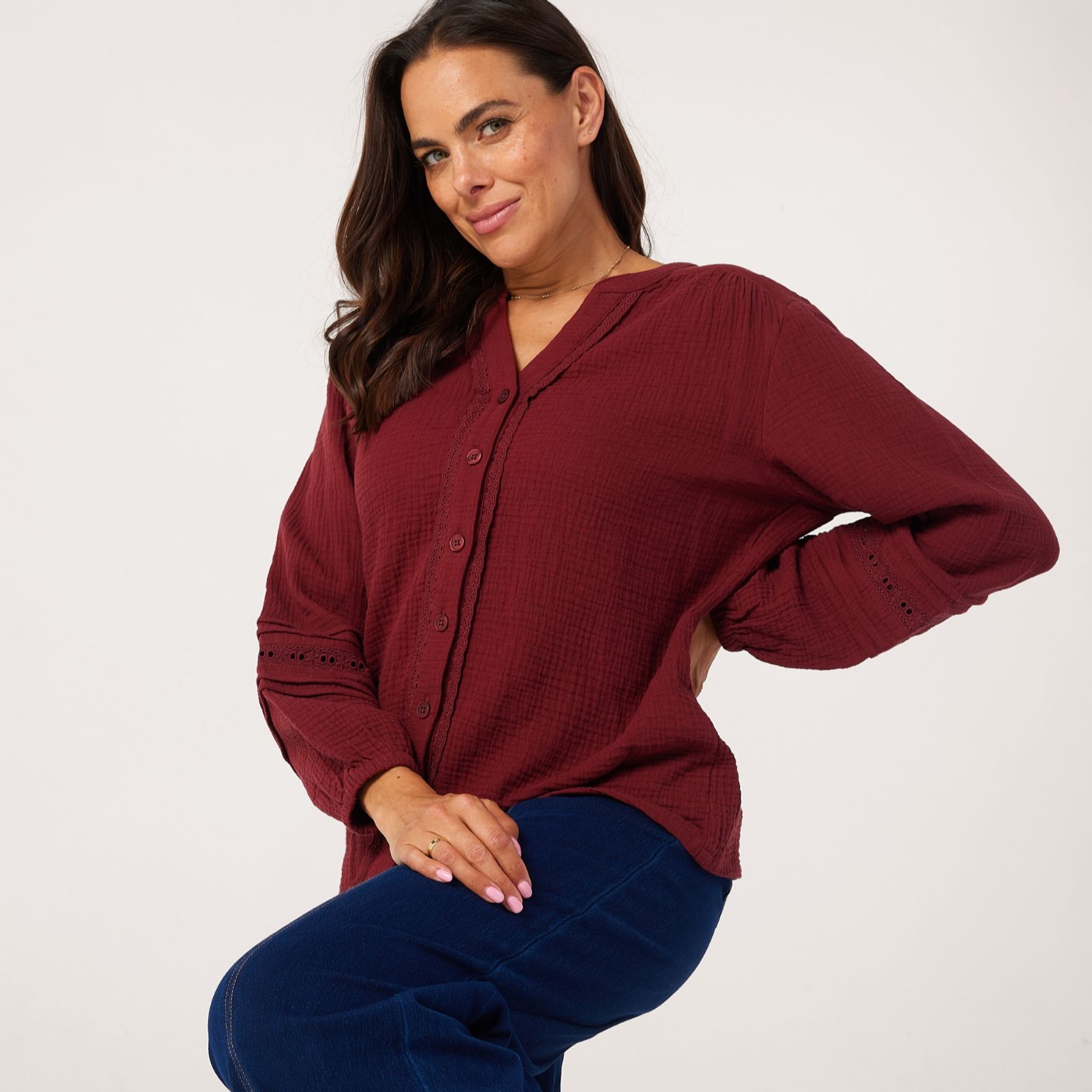 Denim & Co. Textured Cotton Pintuck Blouse