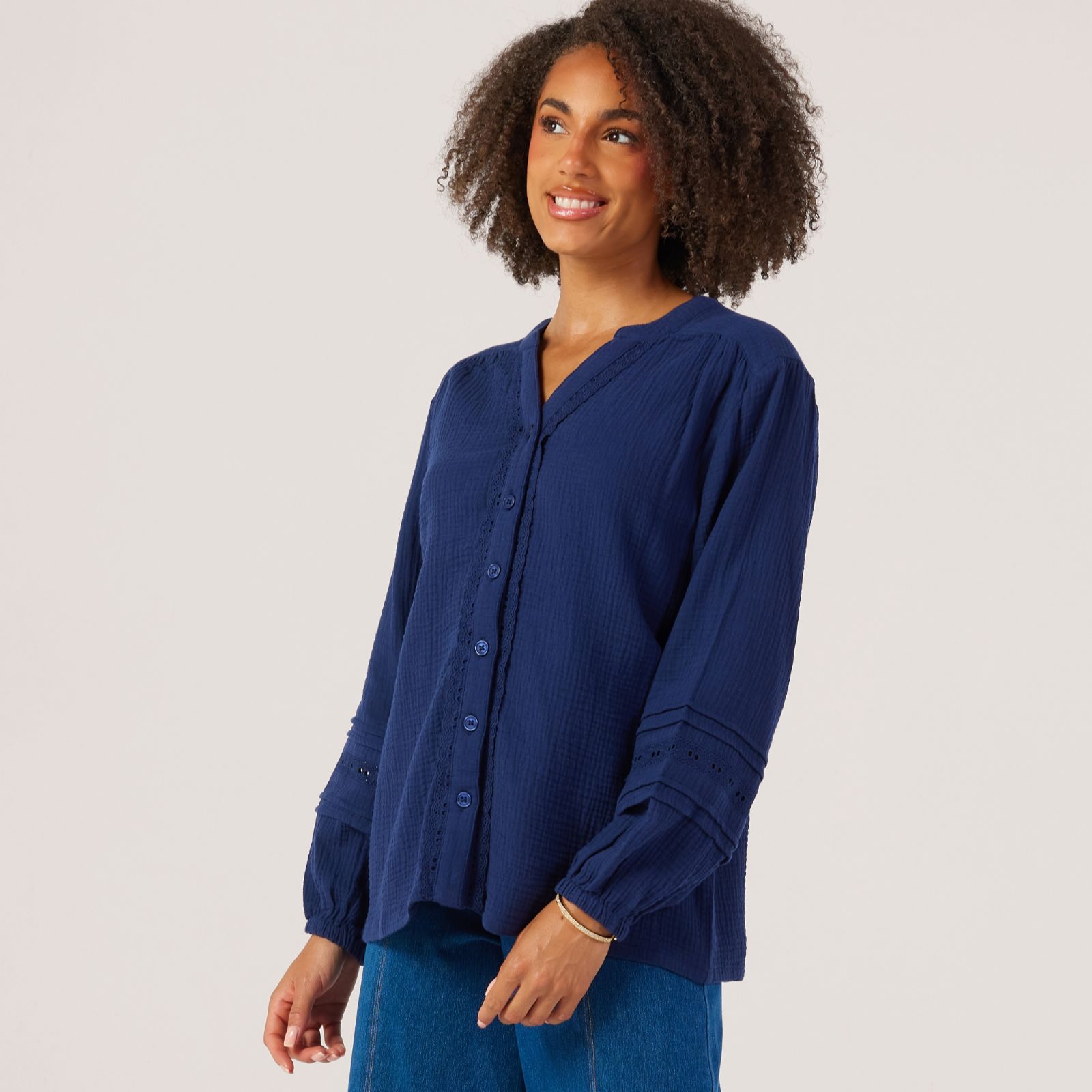 Denim & Co. Textured Cotton Pintuck Blouse