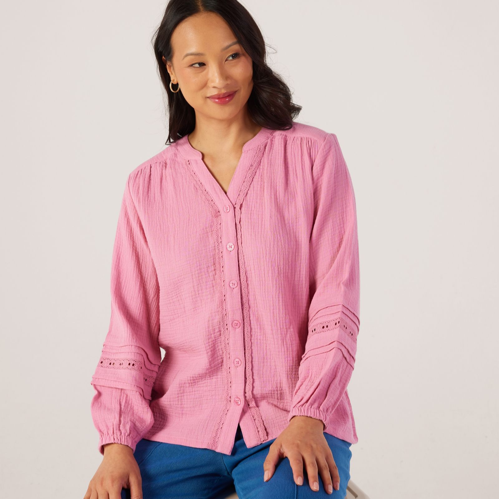 Denim & Co. Textured Cotton Pintuck Blouse
