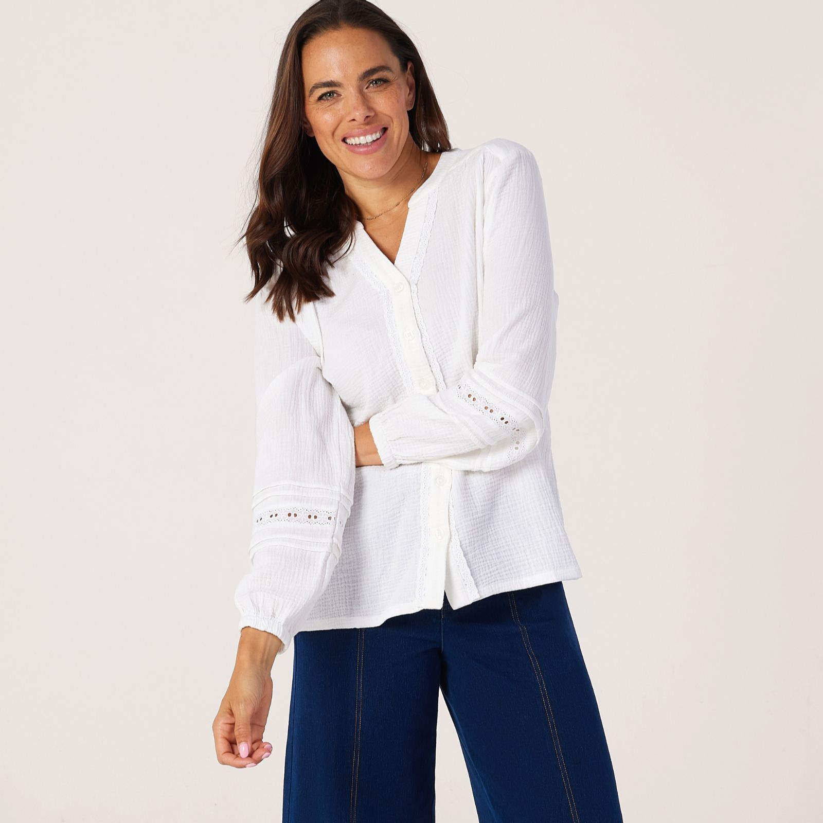 Denim & Co. Textured Cotton Pintuck Blouse