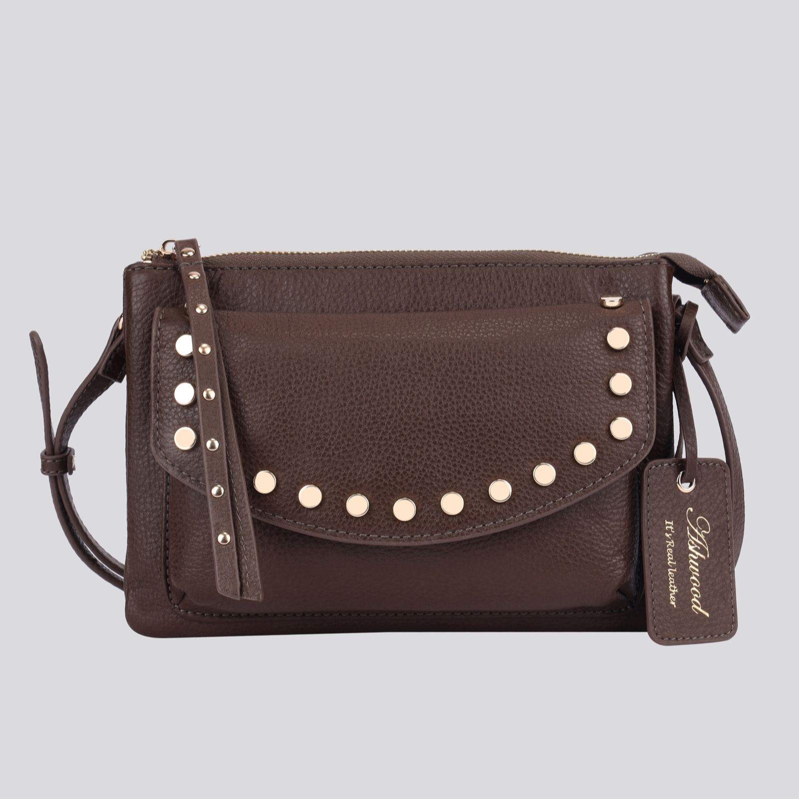 Outlet Ashwood Leather Crossbody Bag with Stud Detail
