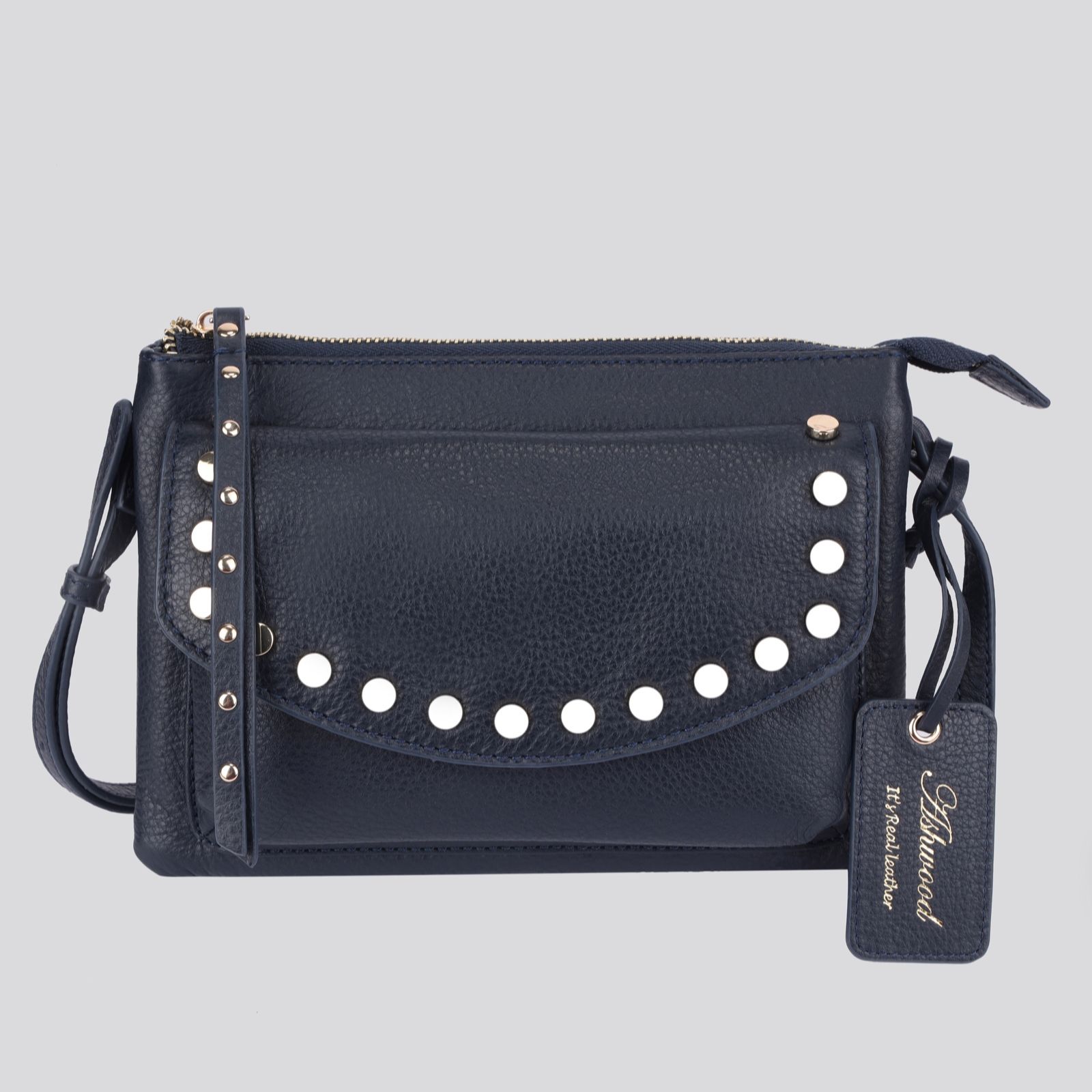 Outlet Ashwood Leather Crossbody Bag with Stud Detail