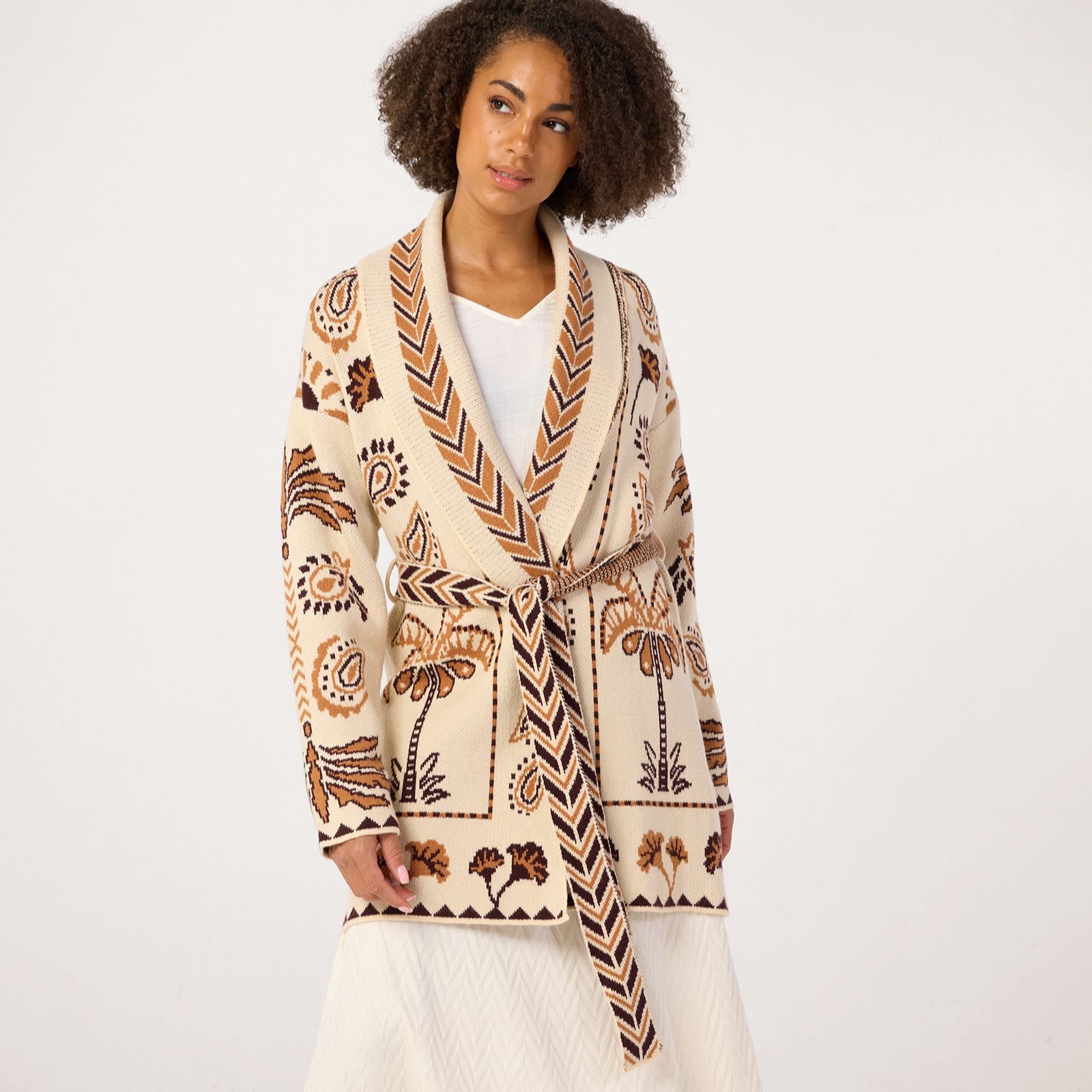 Izabel London Folk Tie Waist Cardigan