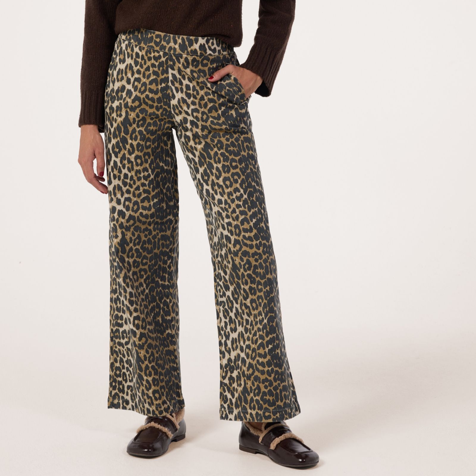 Denim & Co Comfy Knit Animal print Wide Leg trousers Petite