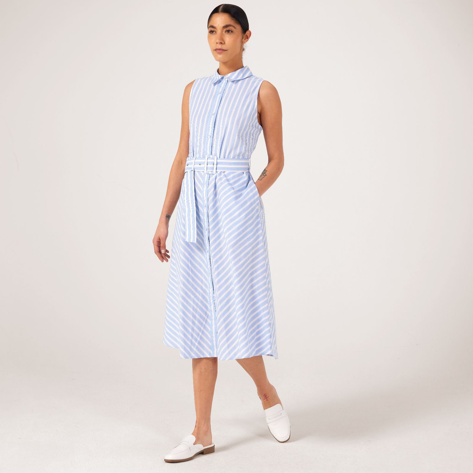 Ben De Lisi Sleeveless Stripe shirt dress Regular - QVC UK