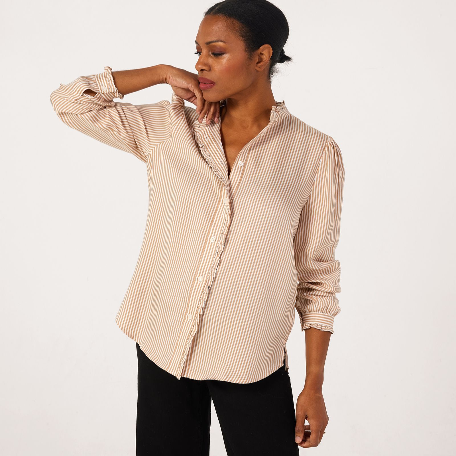 Ben de Lisi Ruffle Front Stripe Blouse