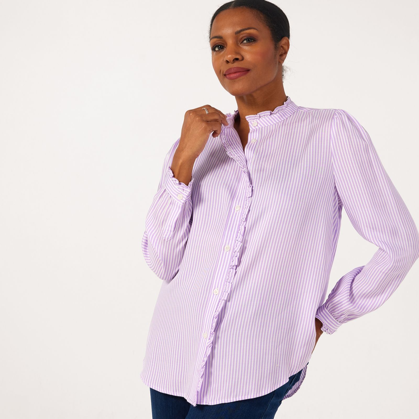 Ben de Lisi Ruffle Front Stripe Blouse