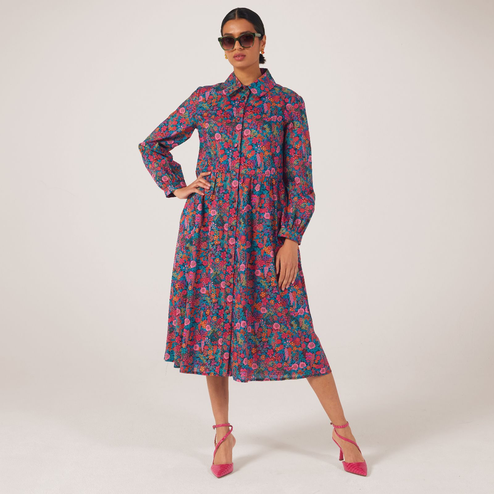 Helene Berman Made with Liberty Fabric Long Sleeve Shirt Dress - QVC UK