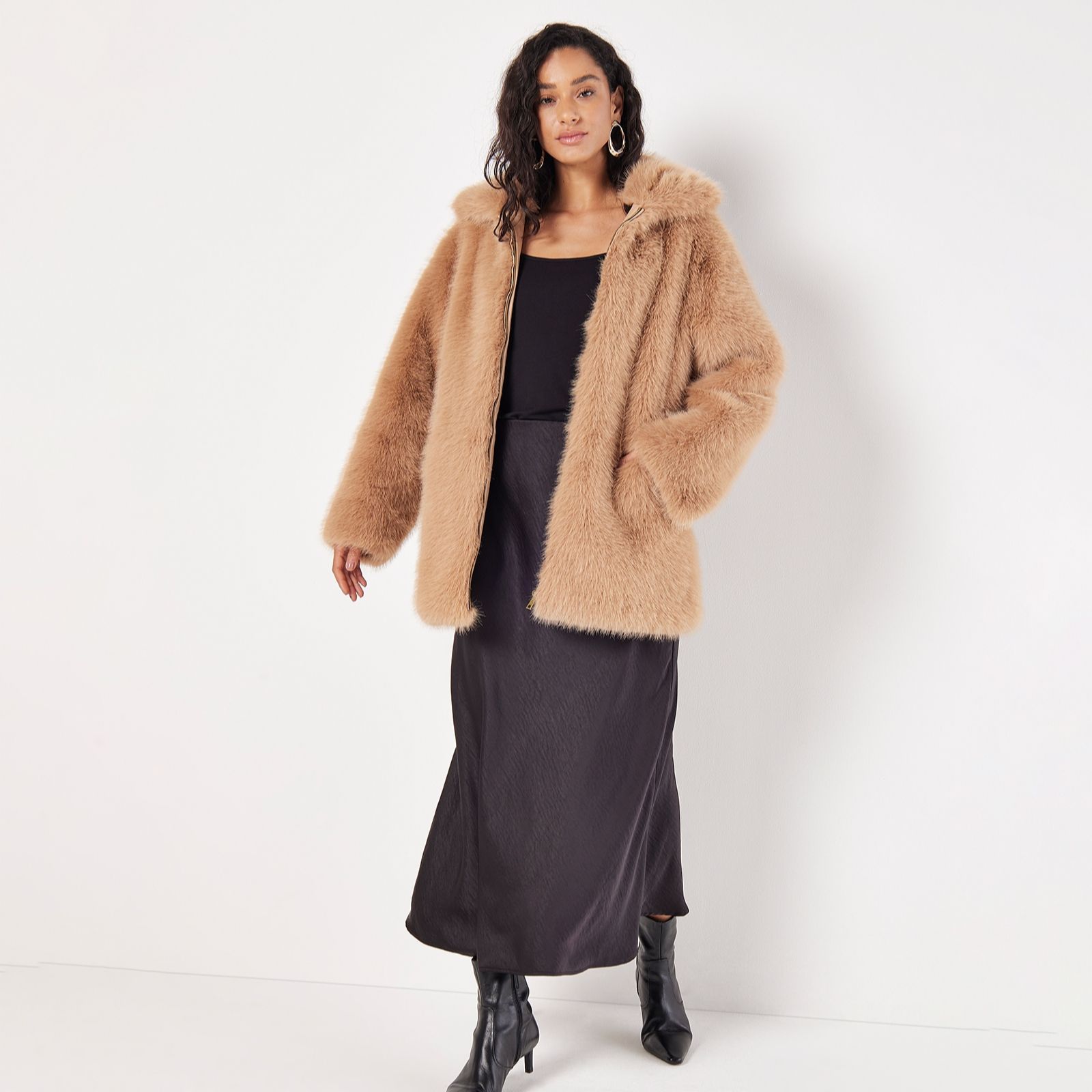 Apricot Opulent Faux Fur Zip Jacket