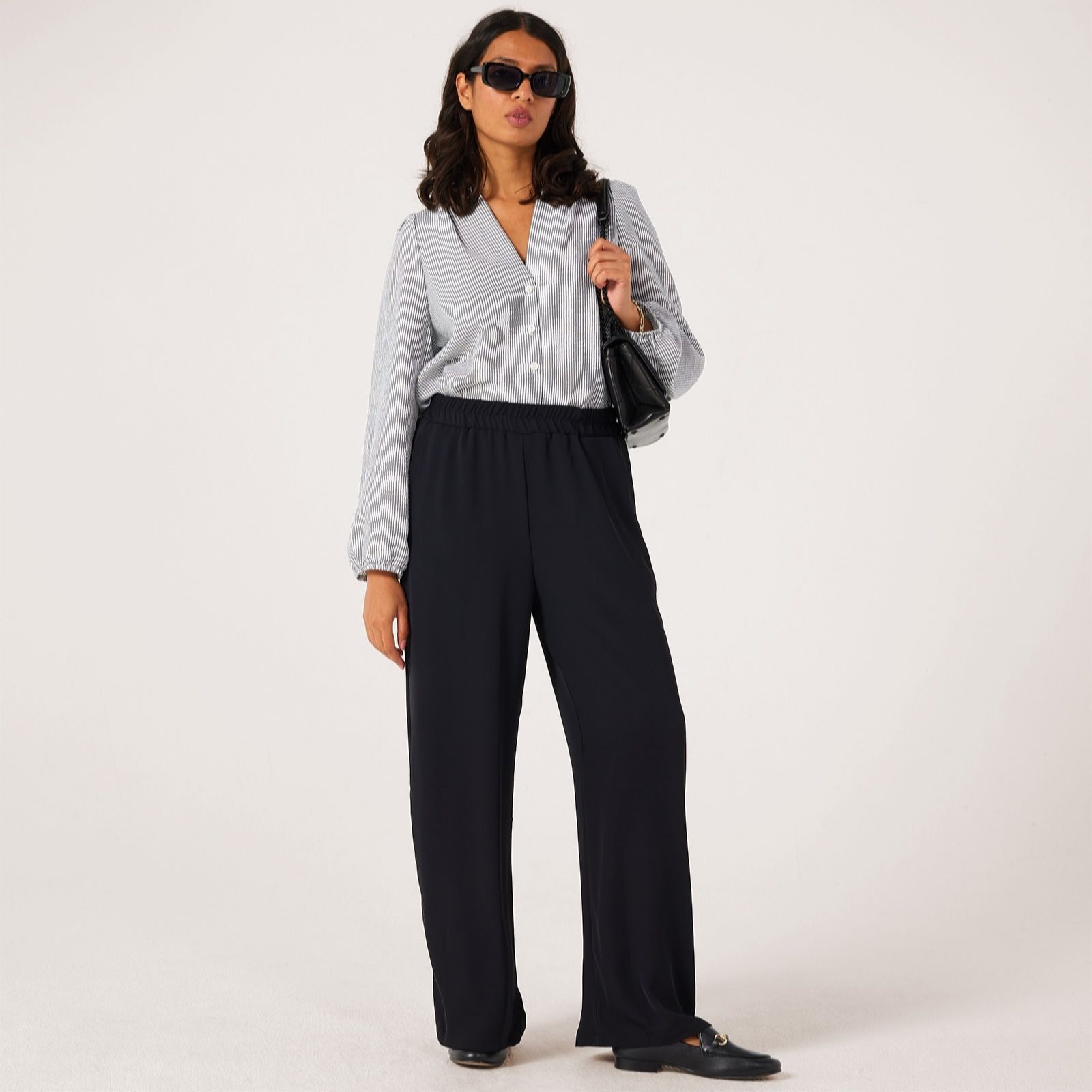Kim & Co Silky Twill Wide Leg Standard Trousers With Pocket