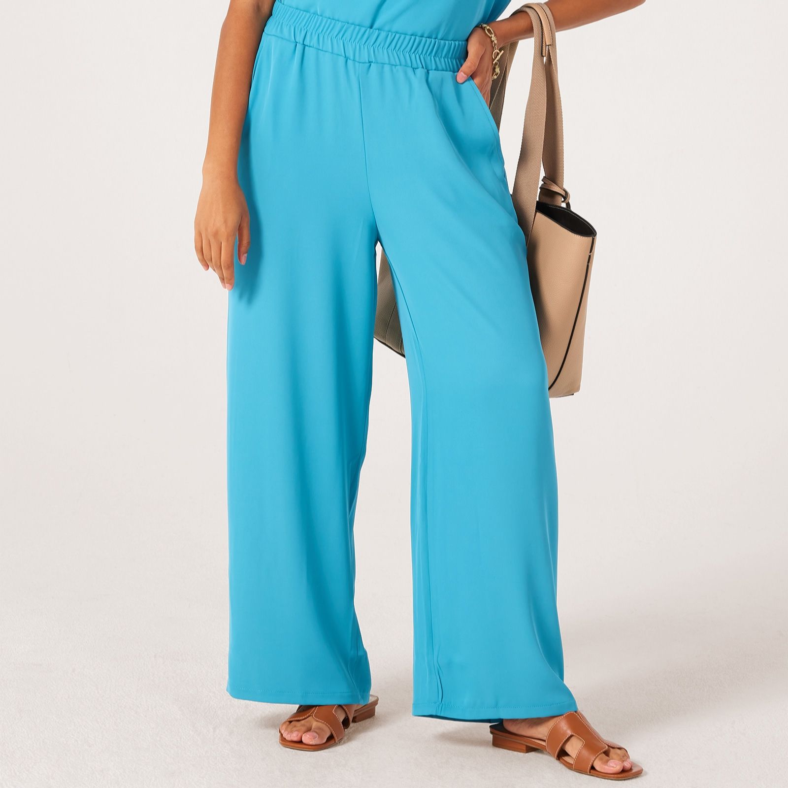 Kim & Co Silky Twill Wide Leg Standard Trousers With Pocket